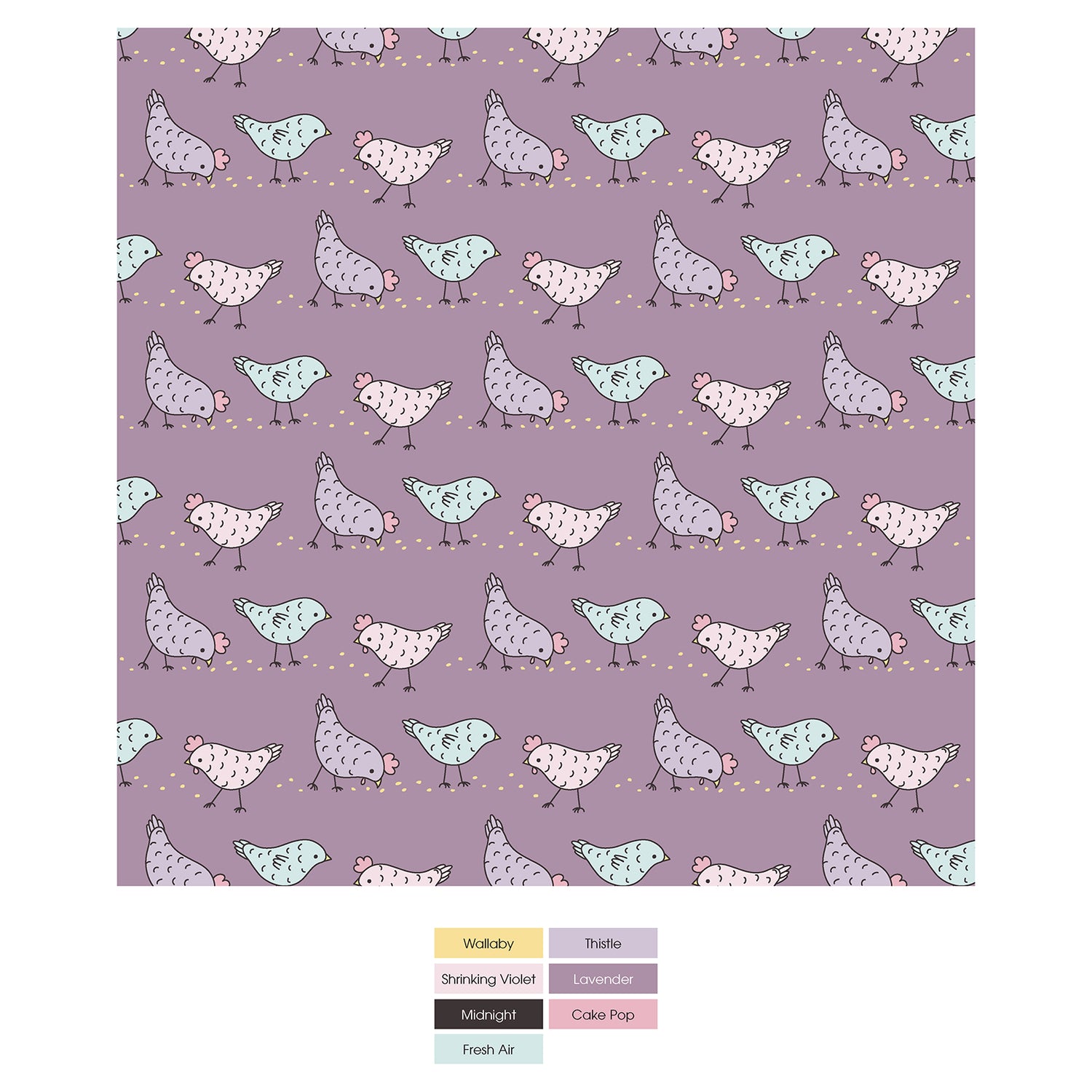 Print Long Sleeve Pajama Set in Lavender Chickens (315655)