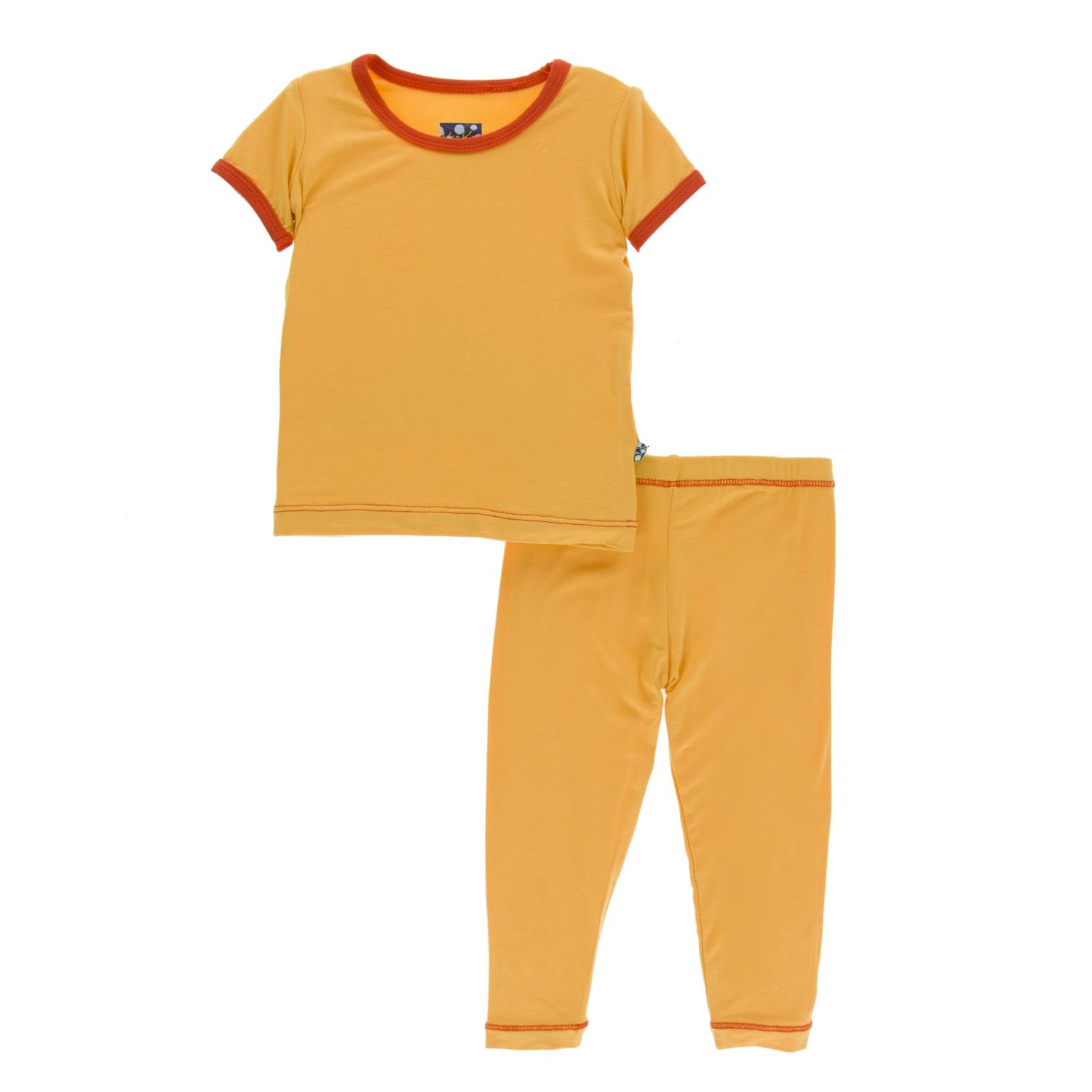 Short Sleeve Pajama Set in Marigold with Poppy Trim