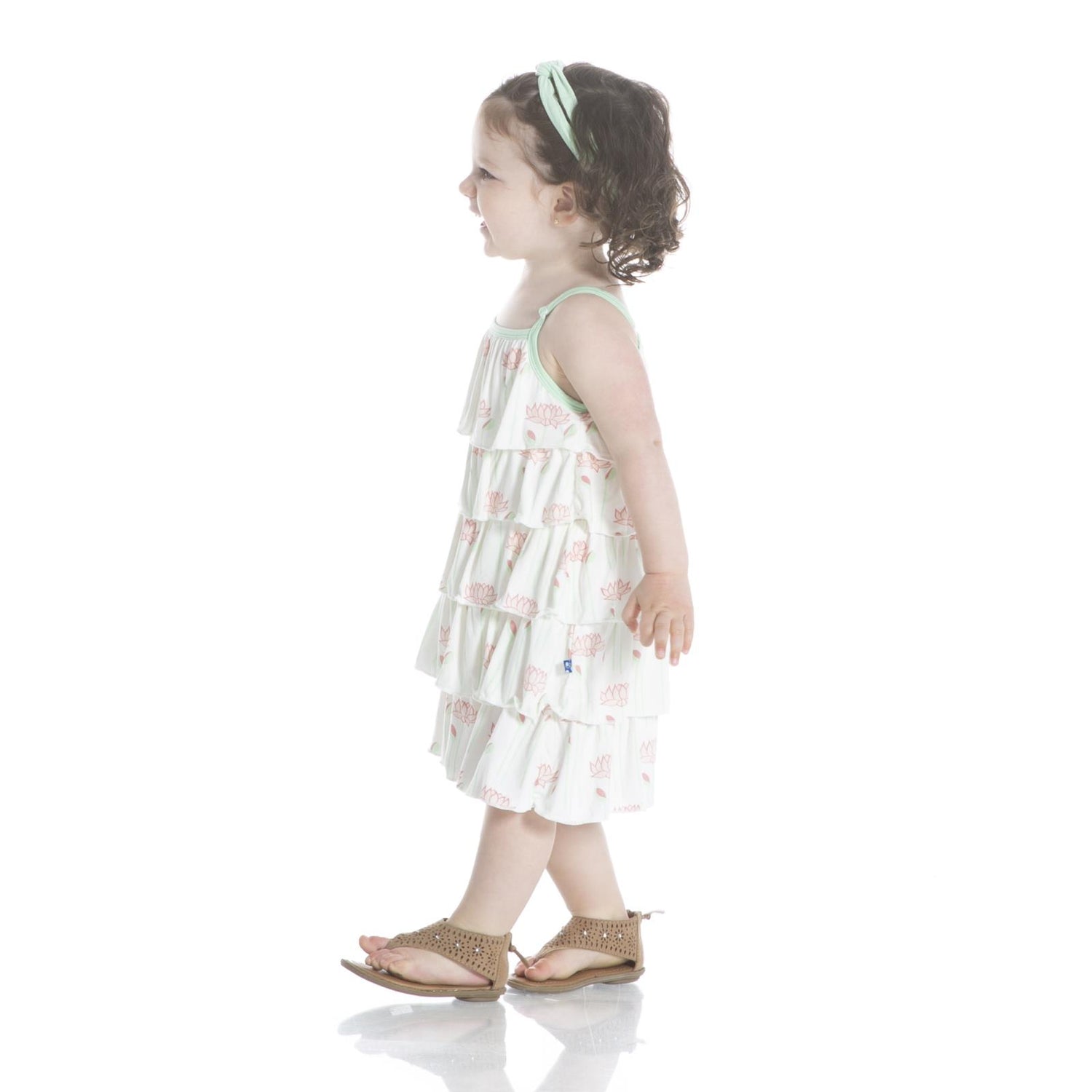 Print Tiered Ruffle Dress in Natural Lotus Flower