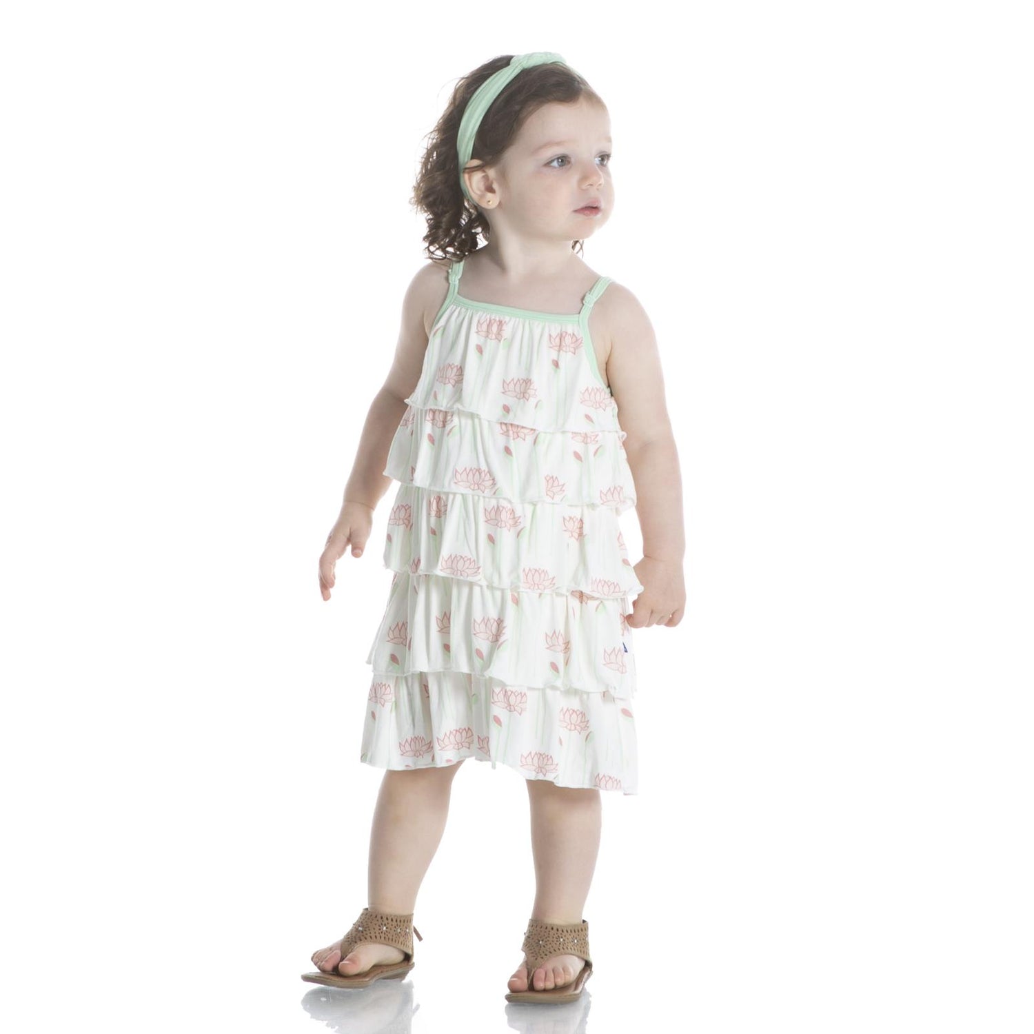 Print Tiered Ruffle Dress in Natural Lotus Flower