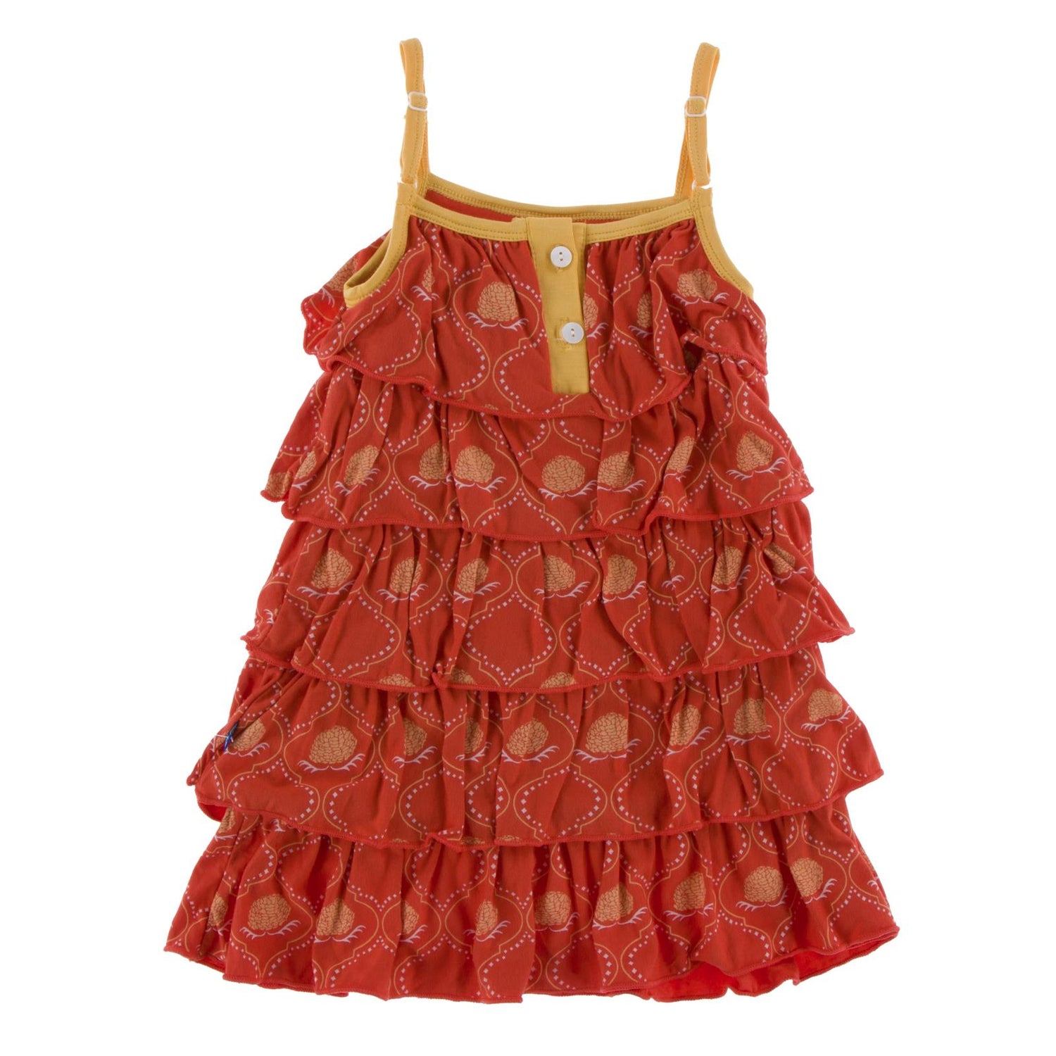 Print Tiered Ruffle Dress in Poppy Marigold Lattice