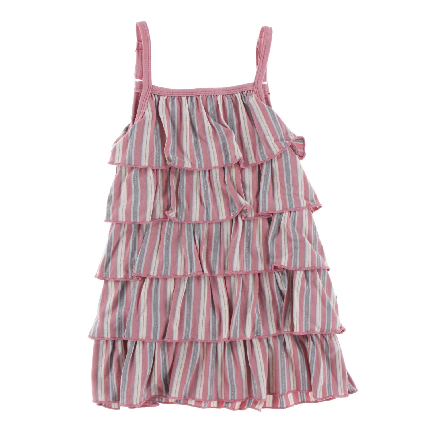 Print Tiered Ruffle Dress in India Dawn Stripe