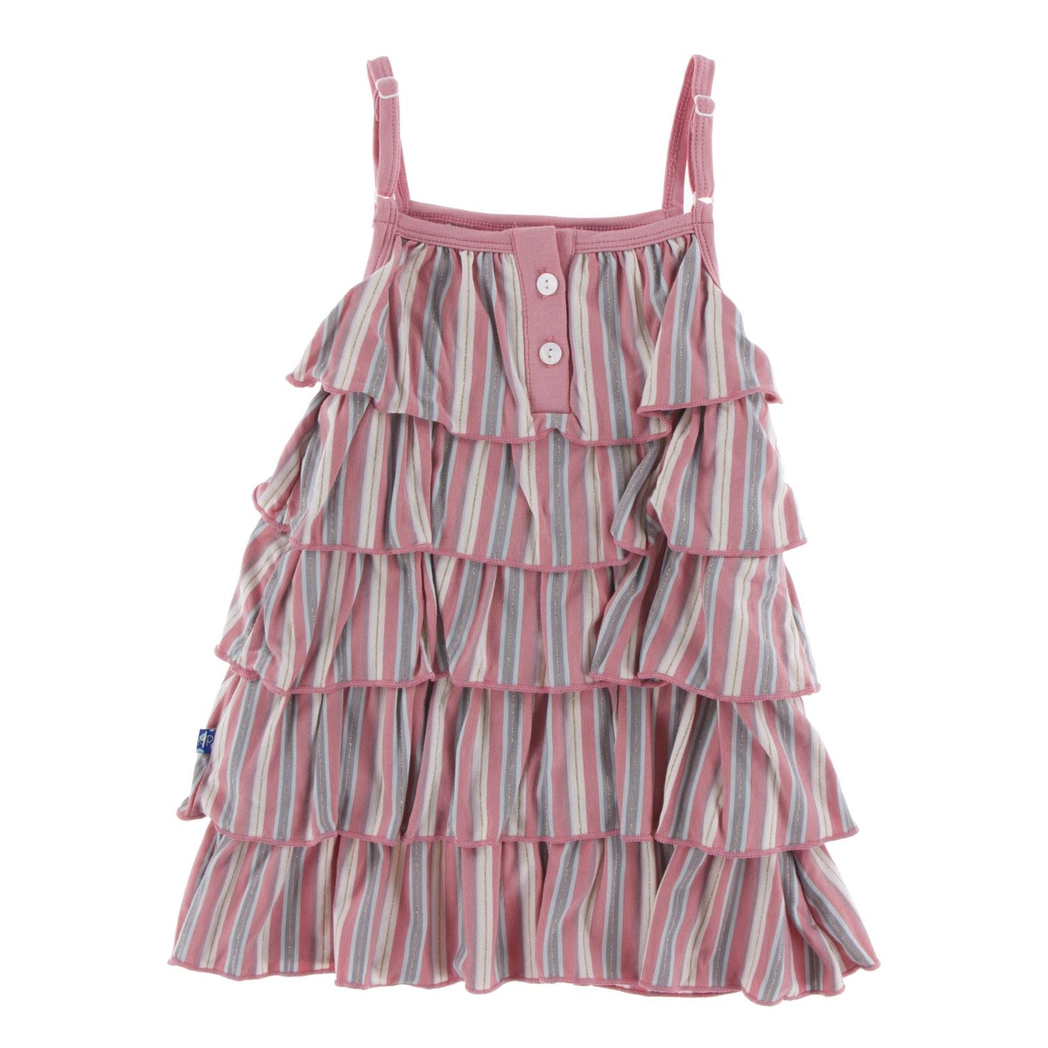 Print Tiered Ruffle Dress in India Dawn Stripe