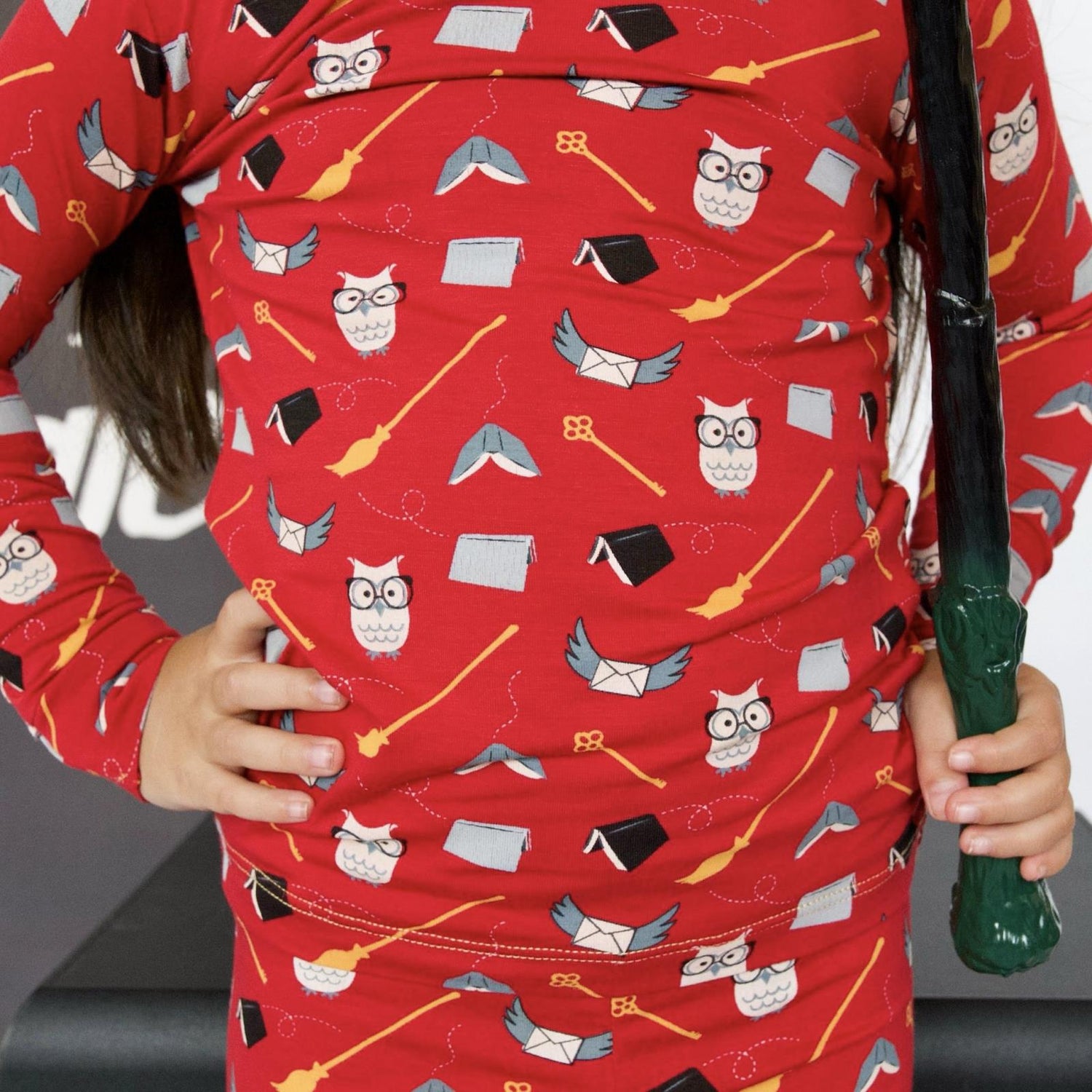Print Long Sleeve Pajama Set in Crimson Magical World