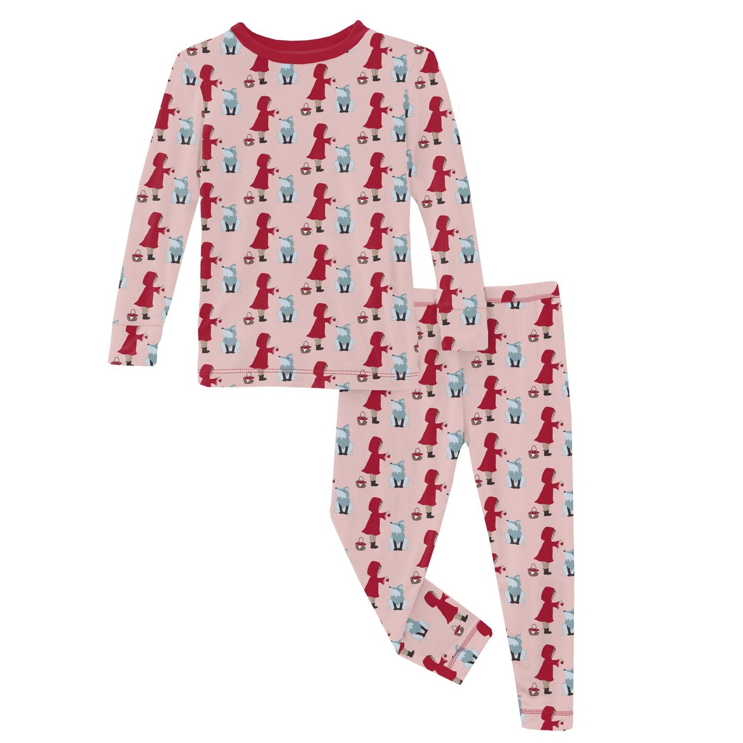 Print Long Sleeve Pajama Set in Baby Rose Little Red Let's Be Friends