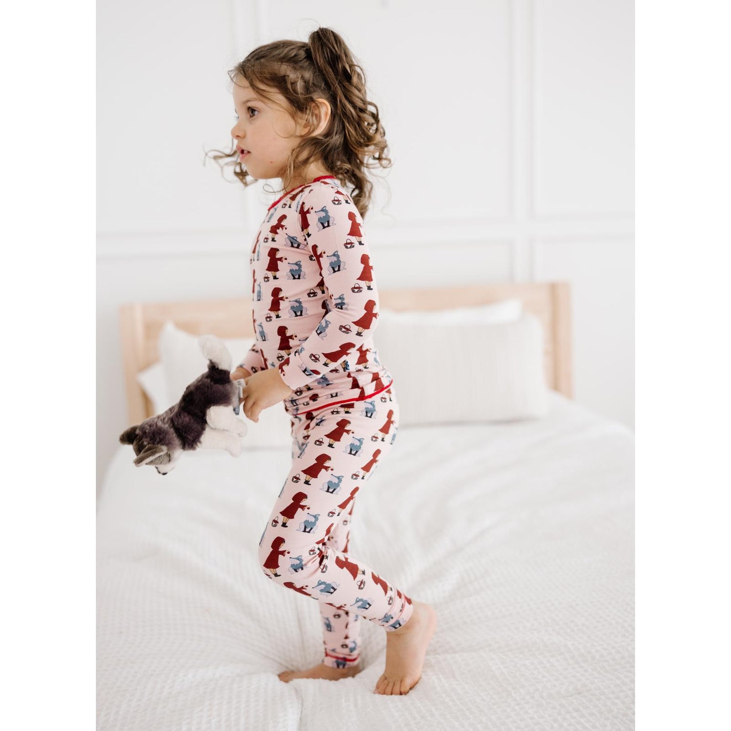 Print Long Sleeve Pajama Set in Baby Rose Little Red Let's Be Friends