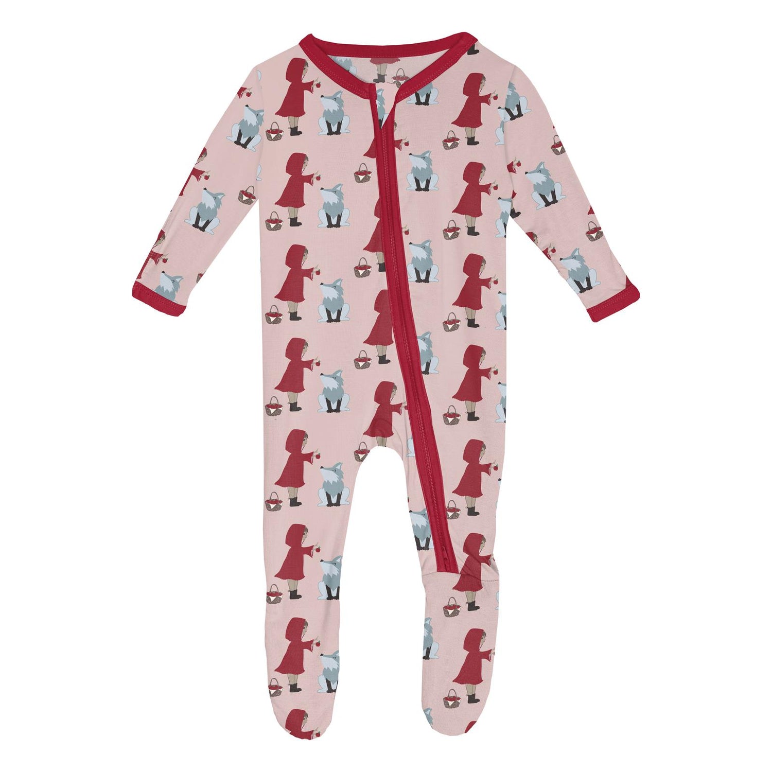 Print Footie with 2 Way Zipper in Baby Rose Little Red Let's Be Friends