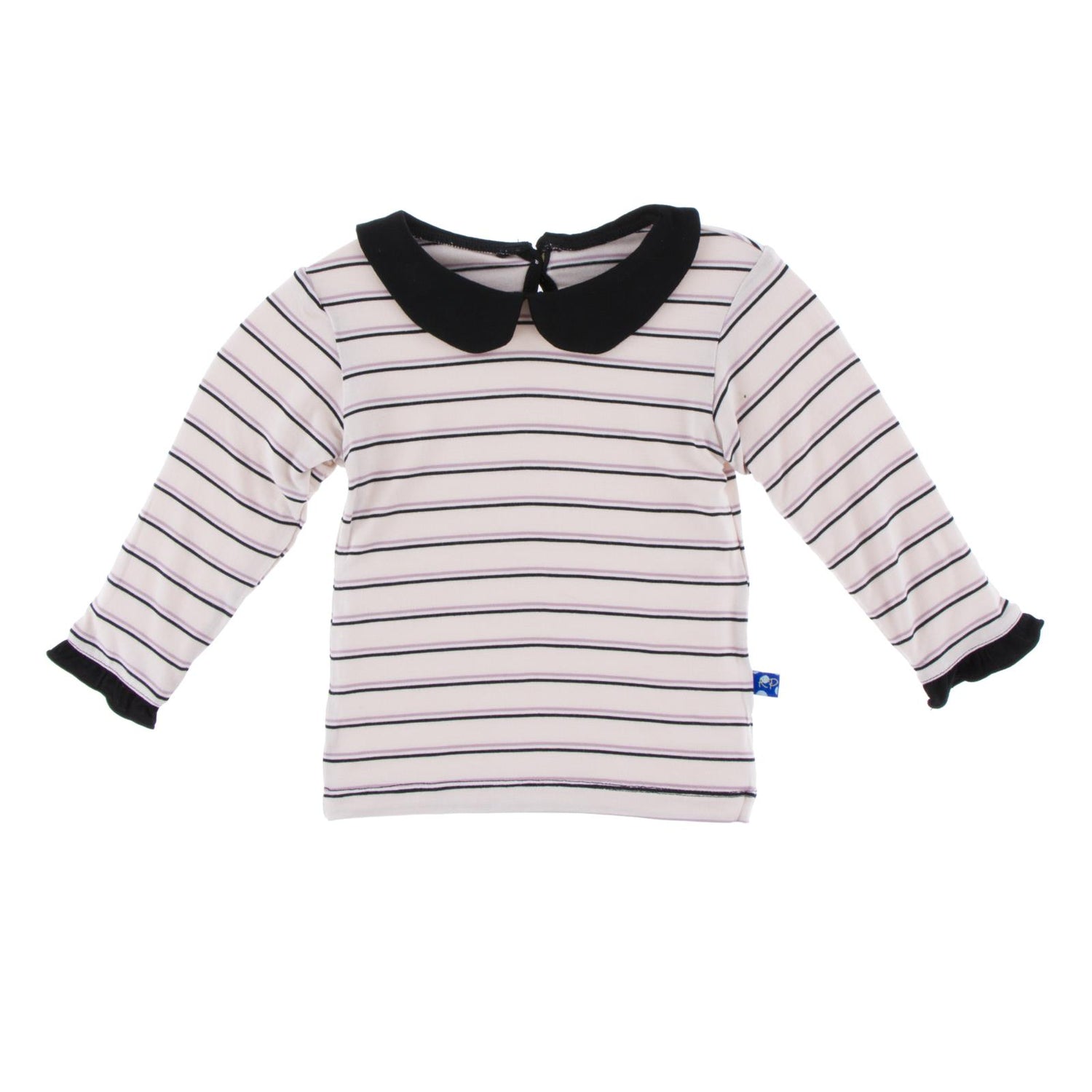 Print Long Sleeve Peter Pan Collared Tee in Girl Parisian Stripe