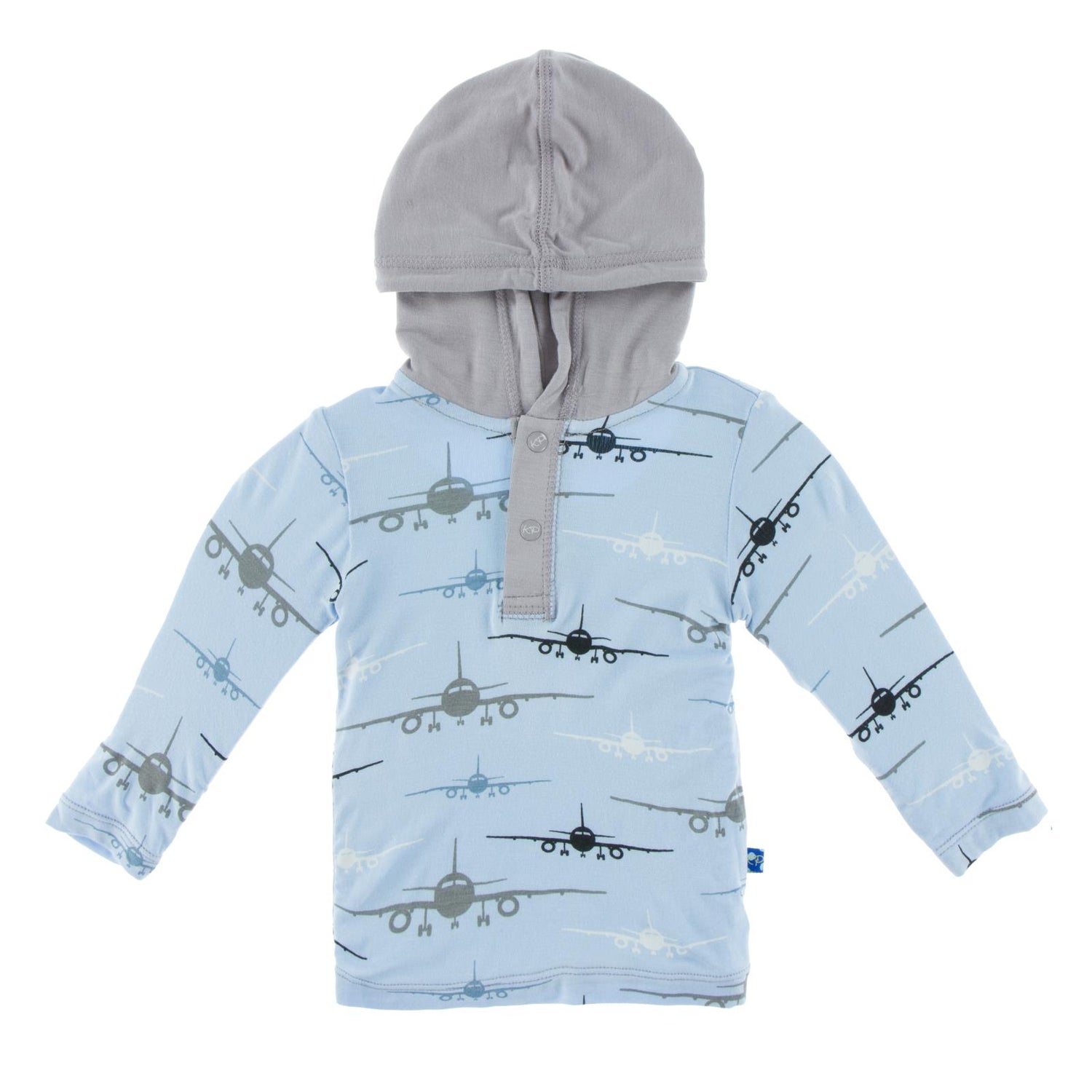 Print Long Sleeve Hoodie Tee in Pond Airplanes