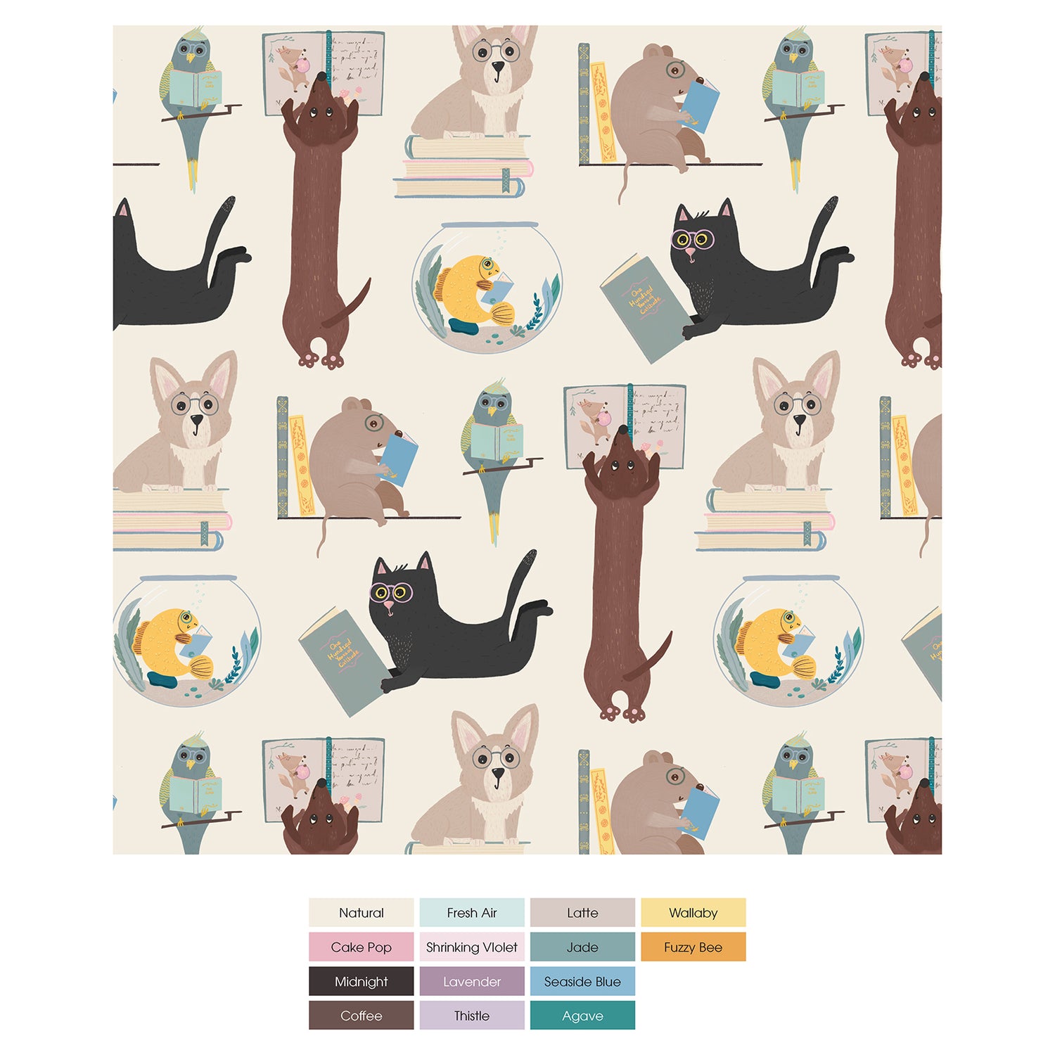 Print Short Sleeve Crew Neck Tee in Natural Books & Pets (316843)