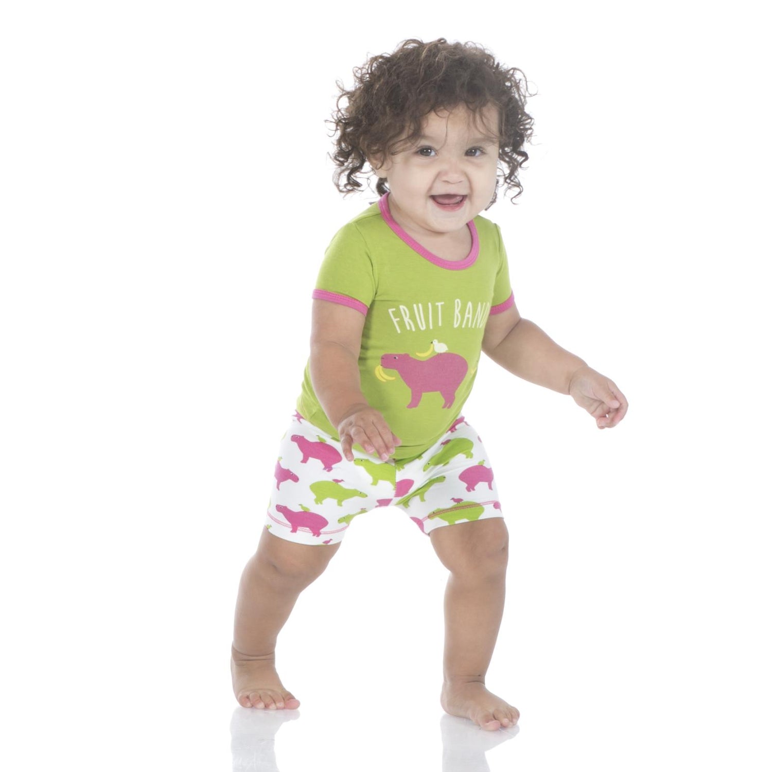 Print Short Sleeve Pajama Set with Shorts in Natural Capybara