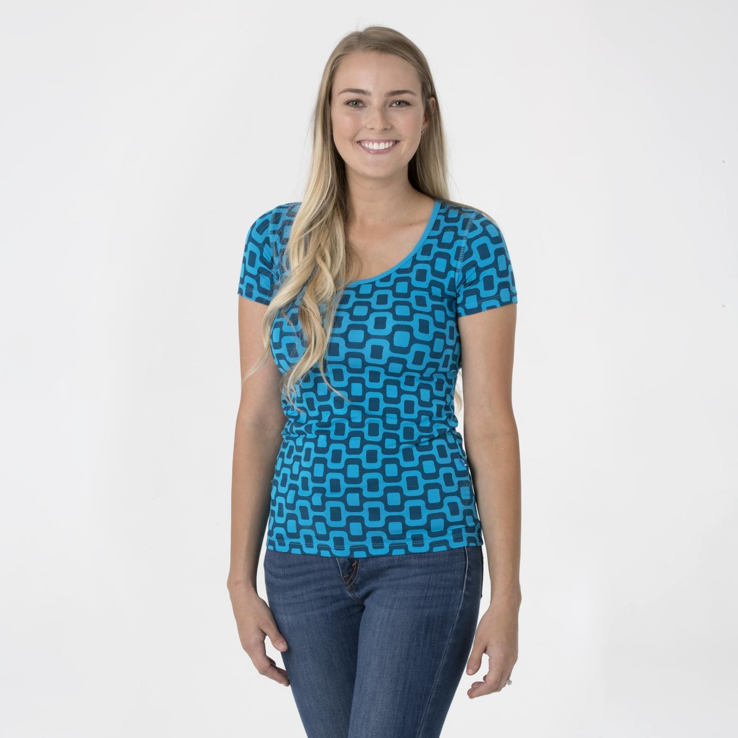 Print Short Sleeve Scoop Neck Tee in Ipanema