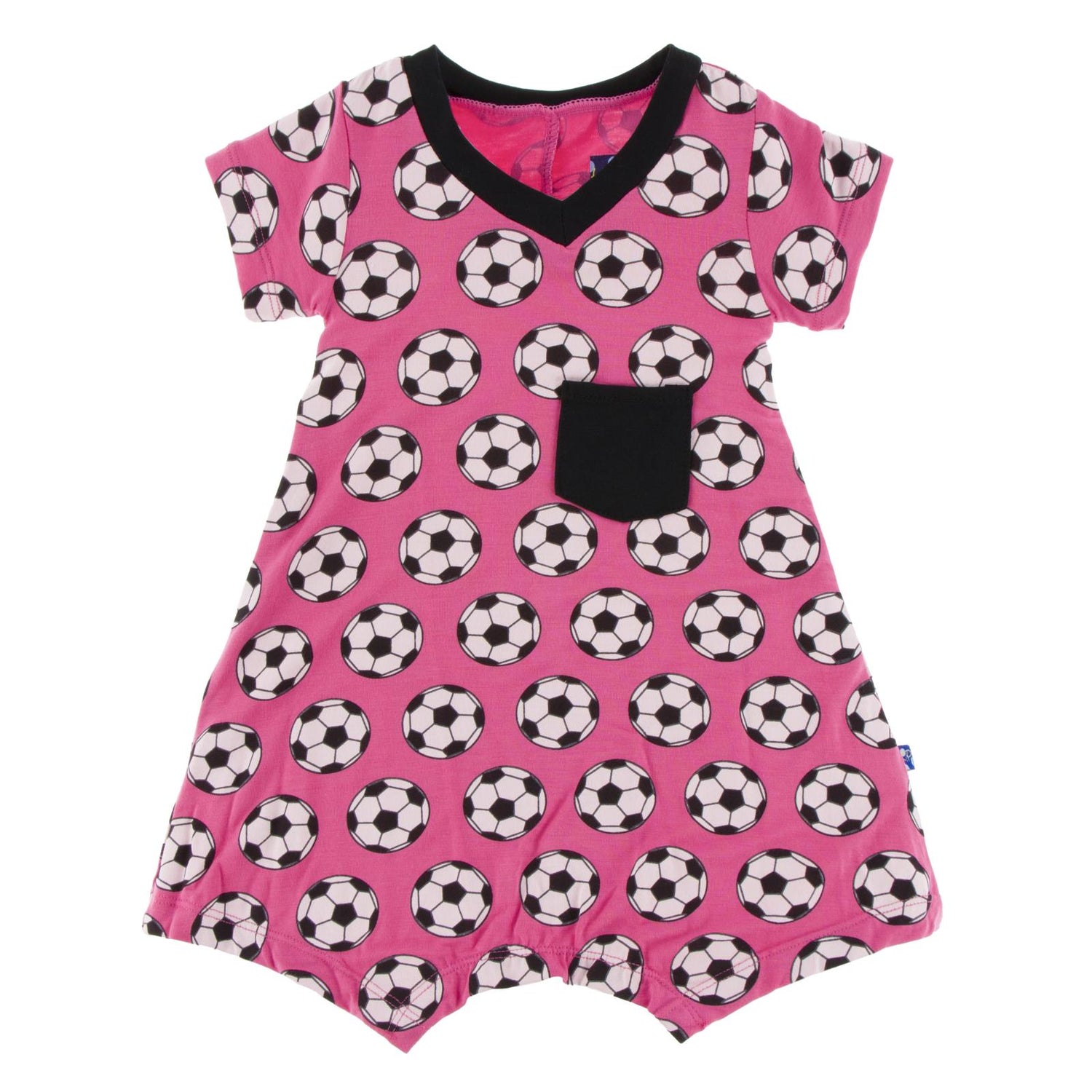 Print Short Sleeve Tee Shirt Dress with Pocket in Flamingo Soccer