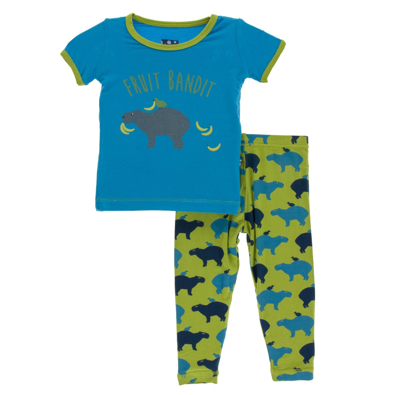 Print Short Sleeve Pajama Set in Meadow Capybara