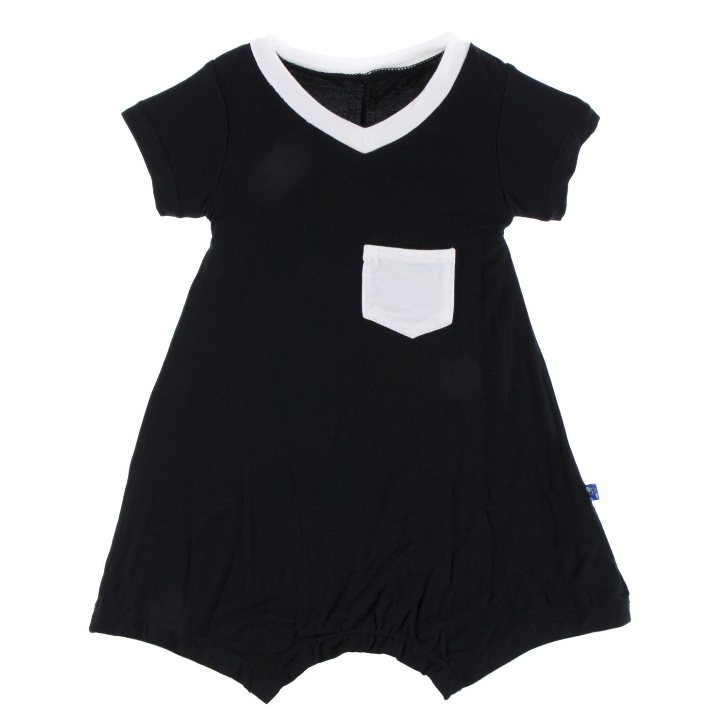 Short Sleeve Tee Shirt Dress with Pocket in Midnight with Natural