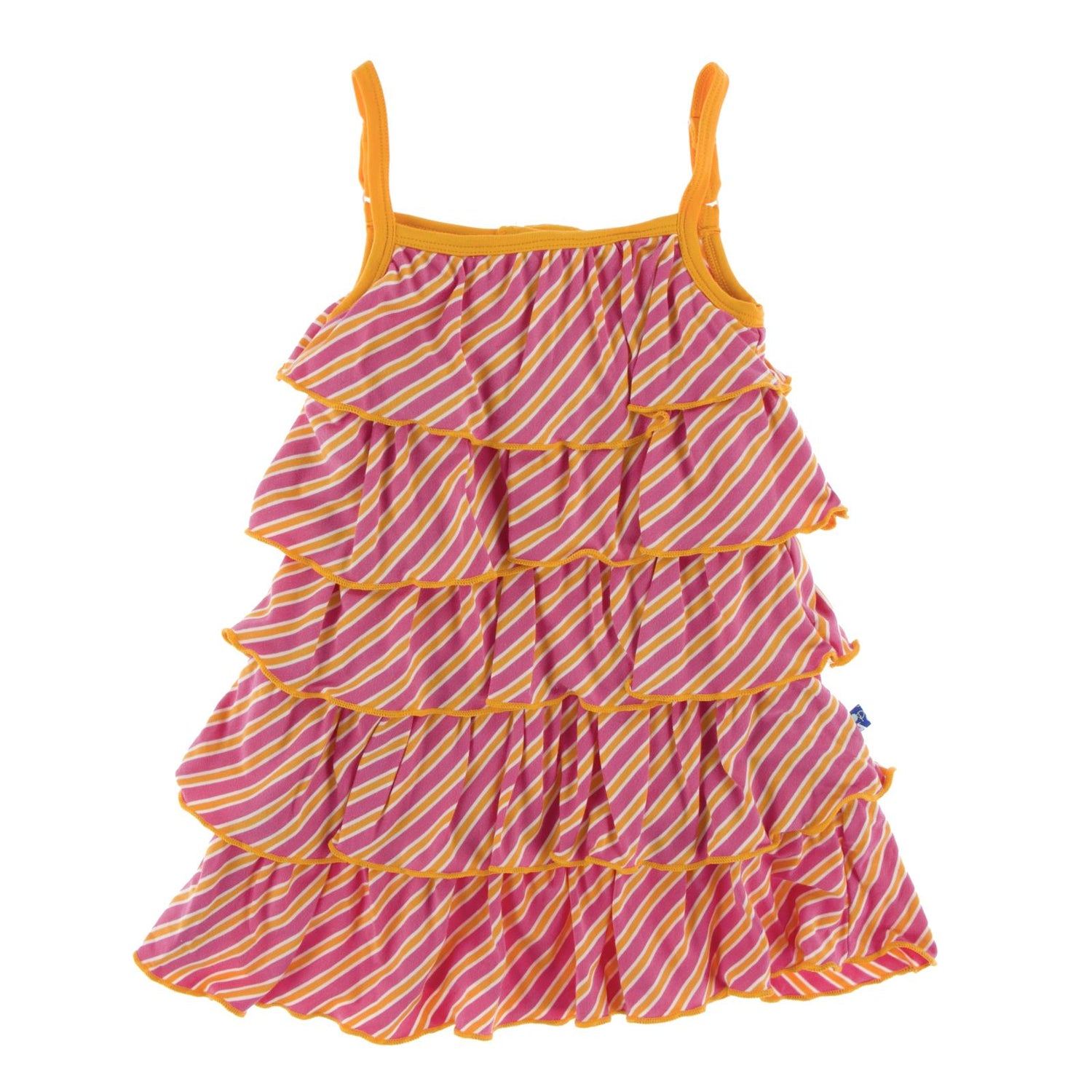 Print Tiered Ruffle Dress in Flamingo Brazil Stripe