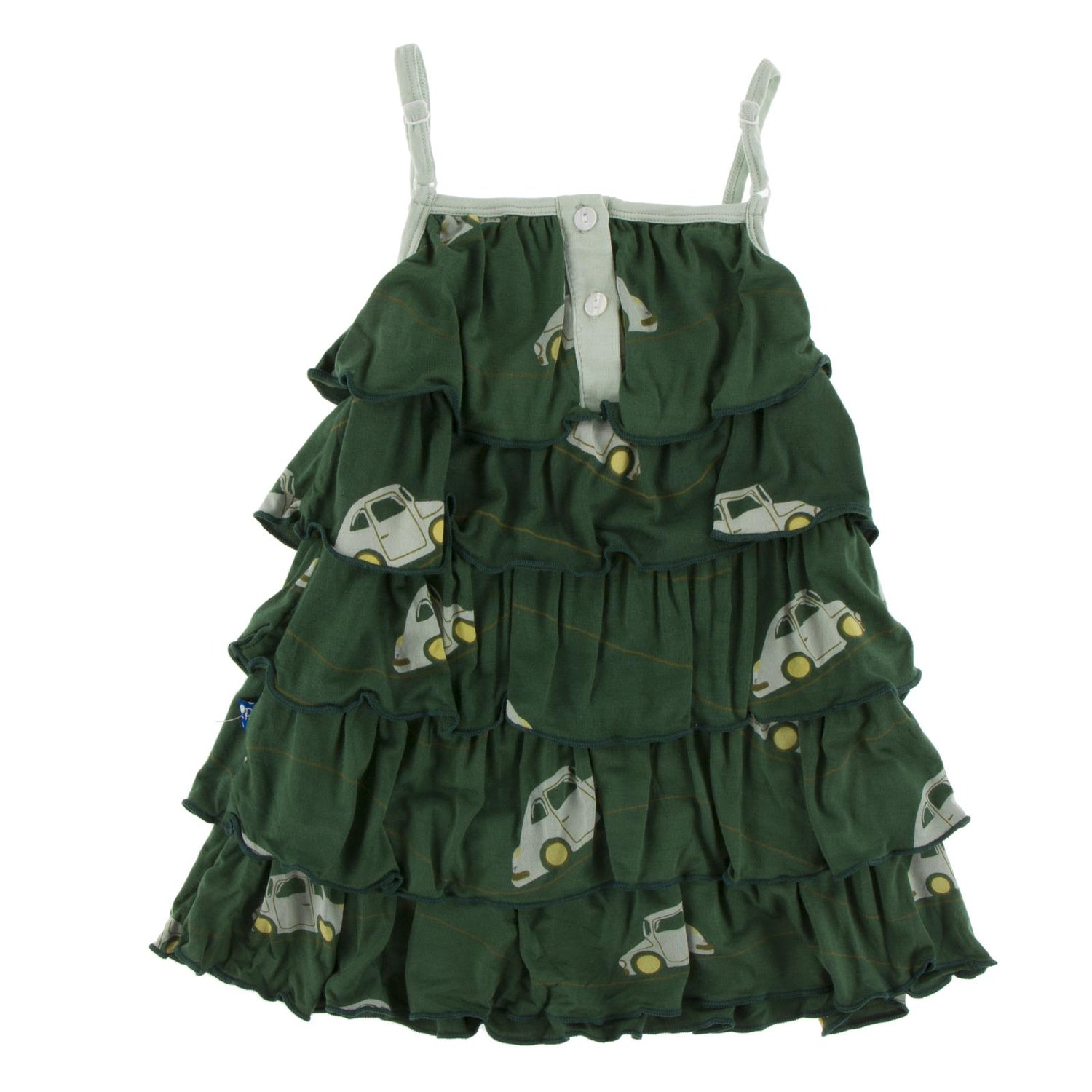 Print Tiered Ruffle Dress in Topiary Italian Car