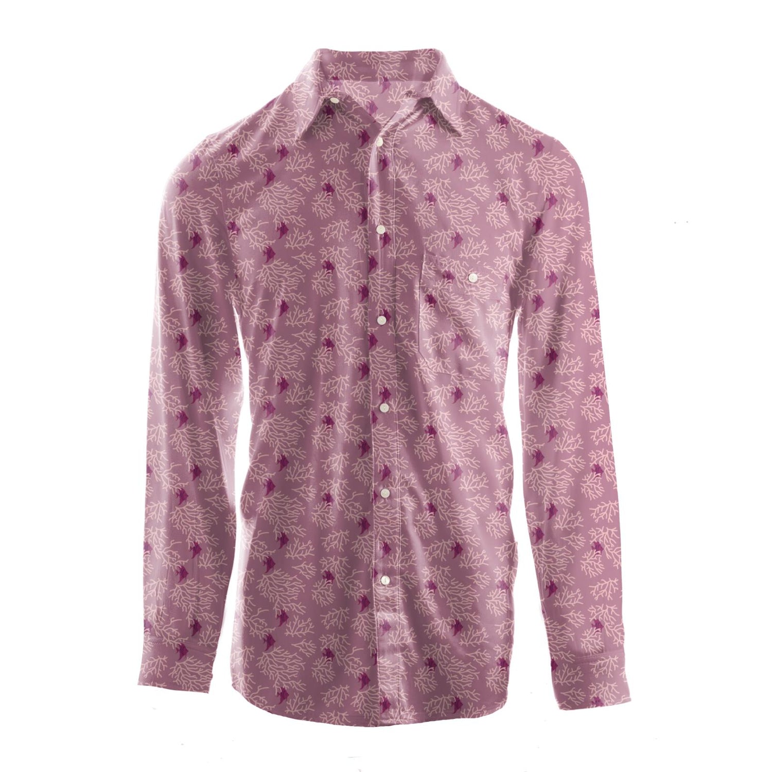 Men's Print Long Sleeve Woven Button-Down Shirt in Pegasus Coral Fans