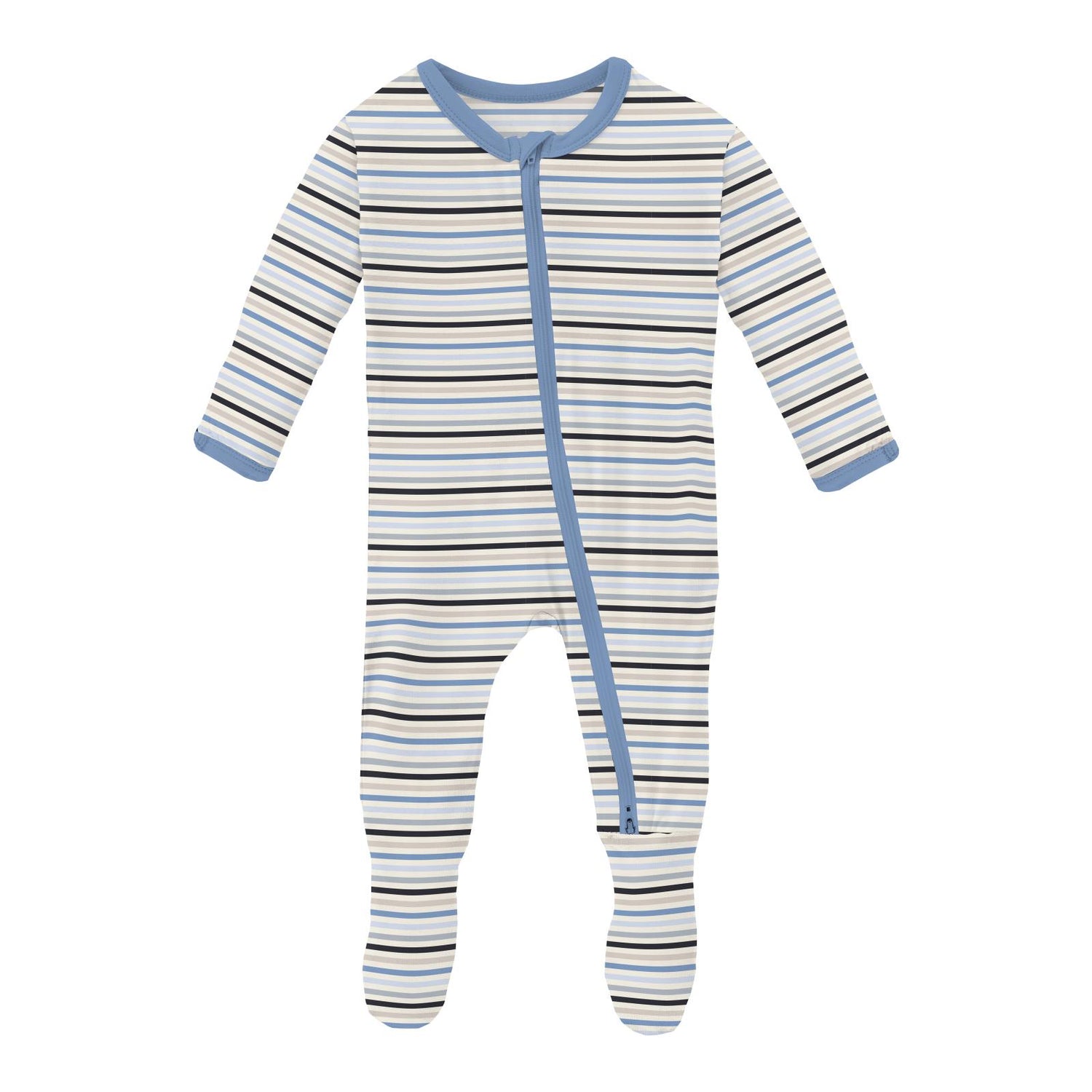 Print Footie with 2 Way Zipper in Rhyme Stripe