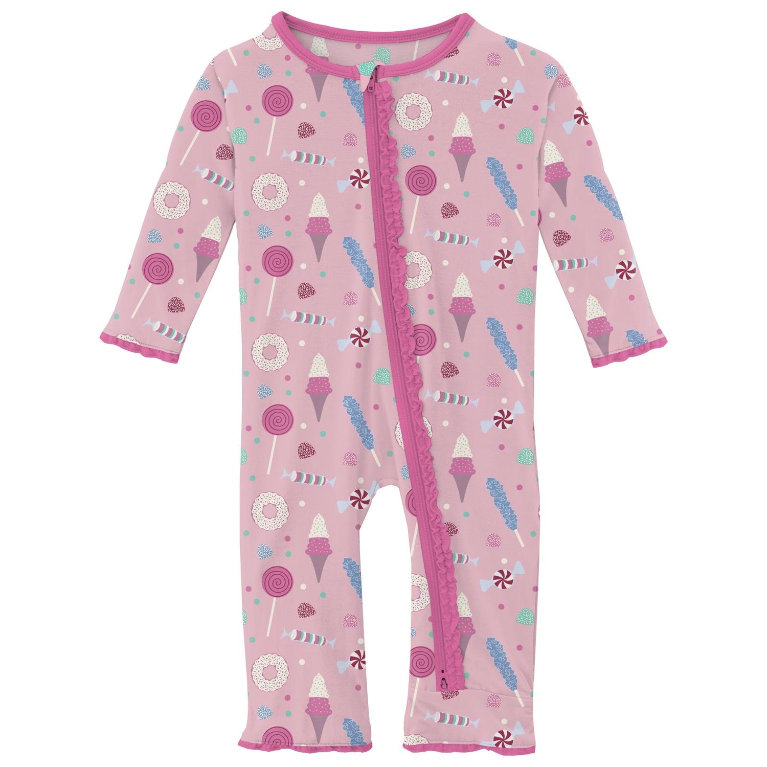 Print Muffin Ruffle Coverall with 2 Way Zipper in Cake Pop Candy Dreams