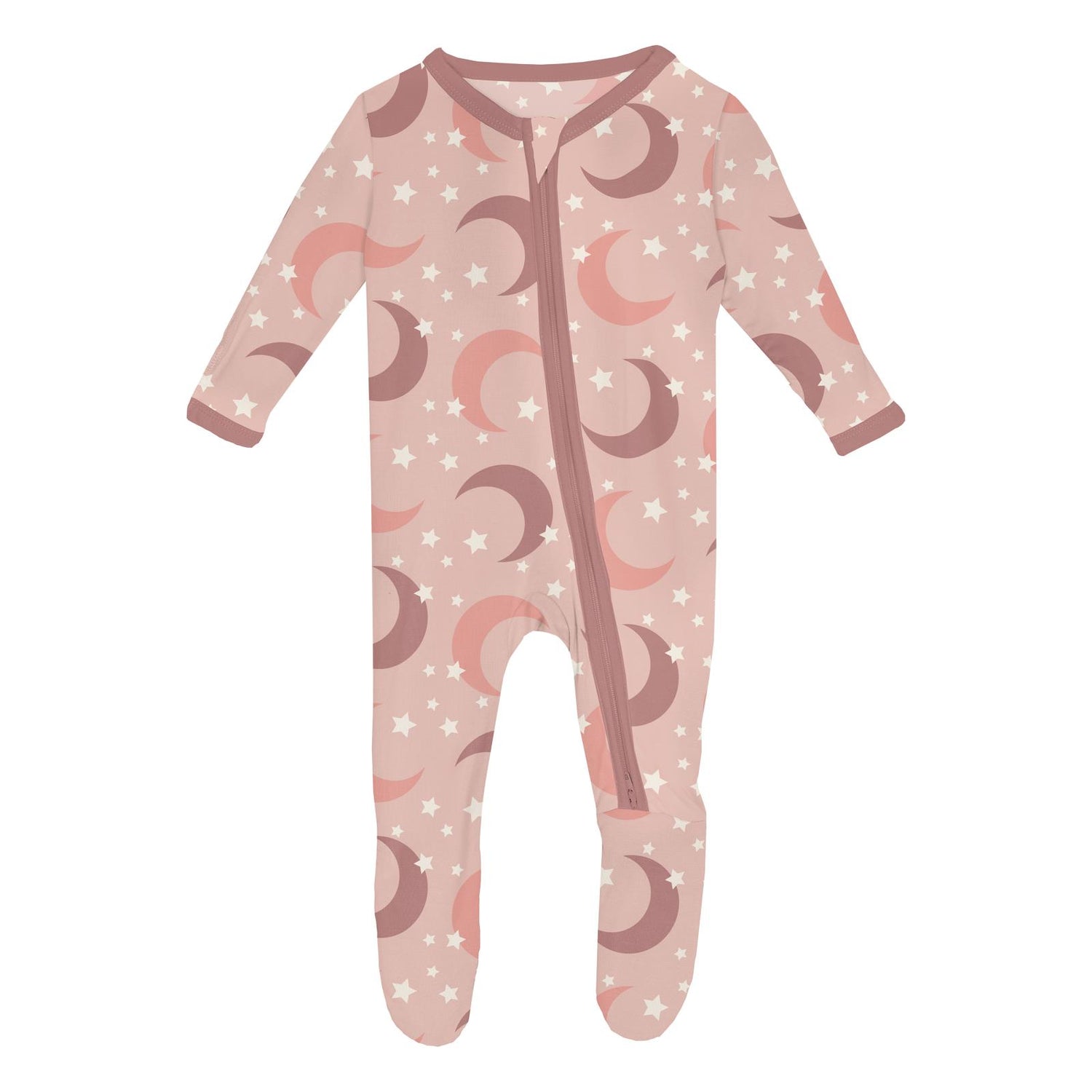 Print Footie with 2 Way Zipper in Peach Blossom Moon and Stars (246668)