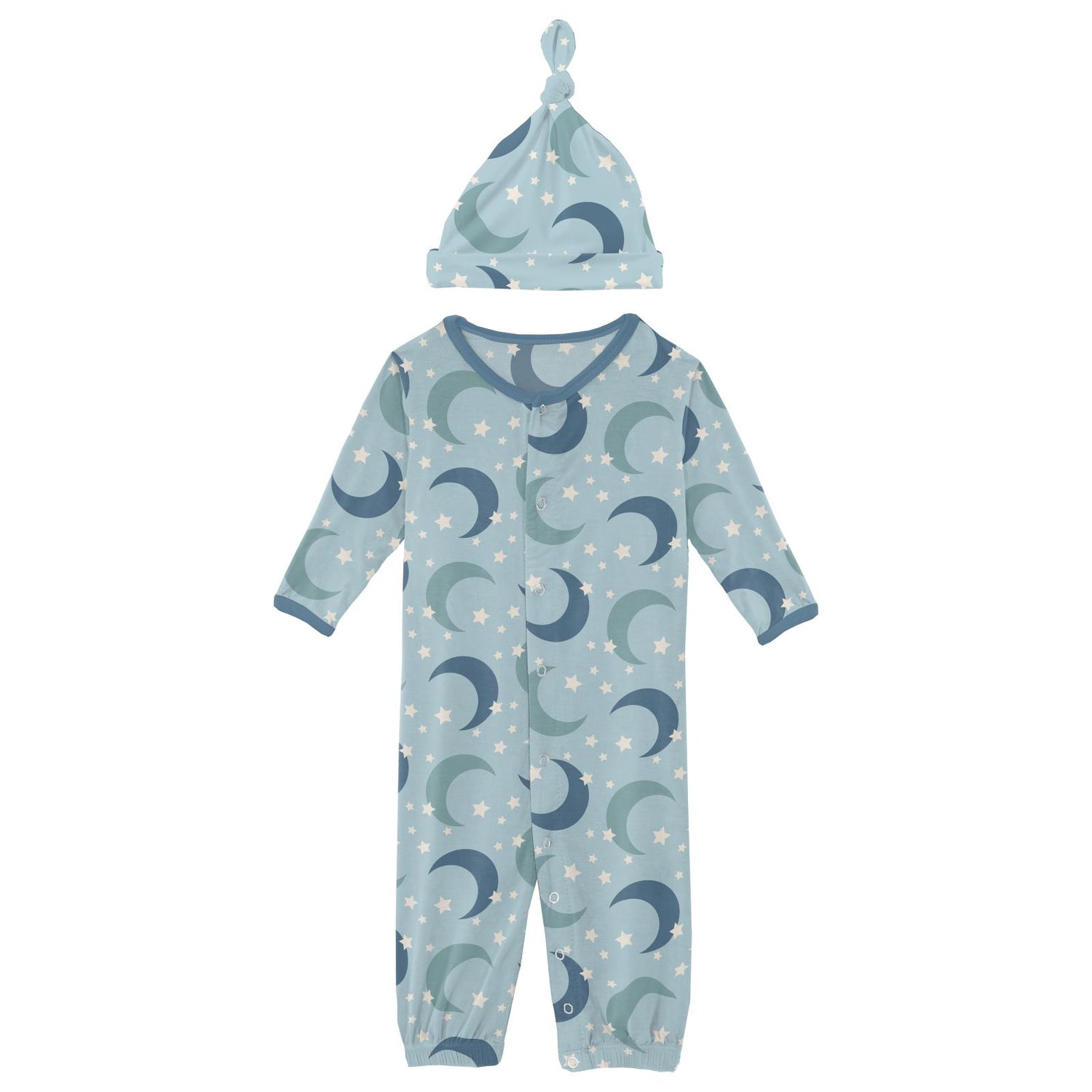 Print Layette Gown Converter & Single Knot Hat Set in Spring Sky Moon and Stars