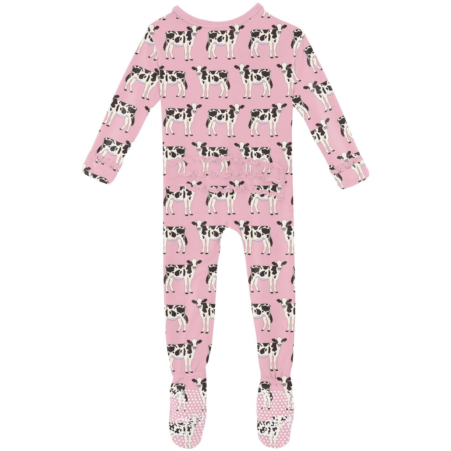 Print Muffin Ruffle Footie with 2 Way Zipper in Cake Pop Cows (313083)