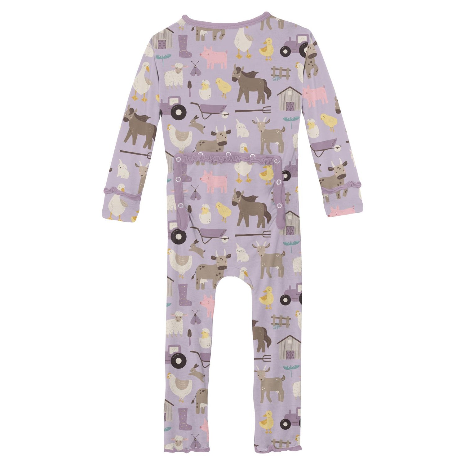 Print Muffin Ruffle Coverall with 2 Way Zipper in Thistle Morning on the Farm (313397)