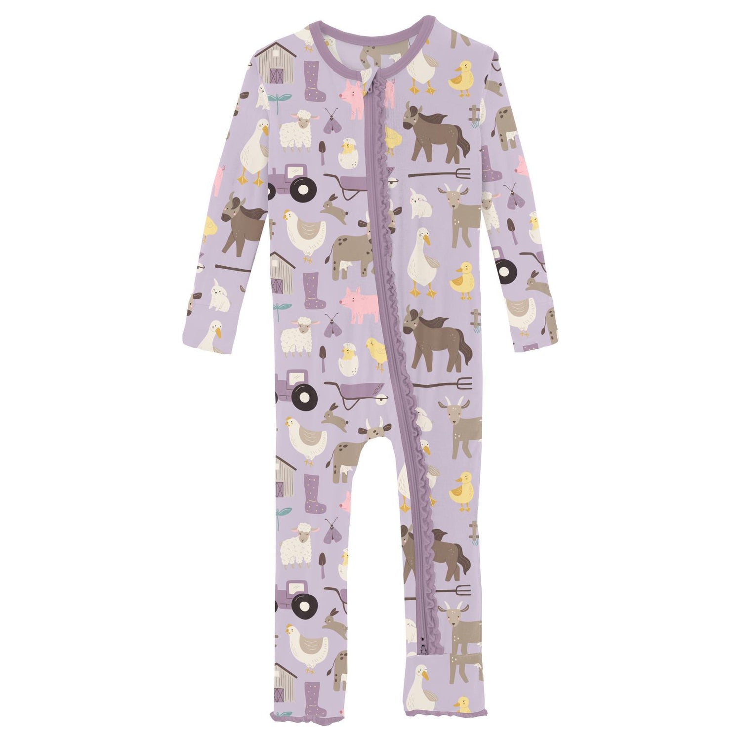 Print Muffin Ruffle Coverall with 2 Way Zipper in Thistle Morning on the Farm (313424)
