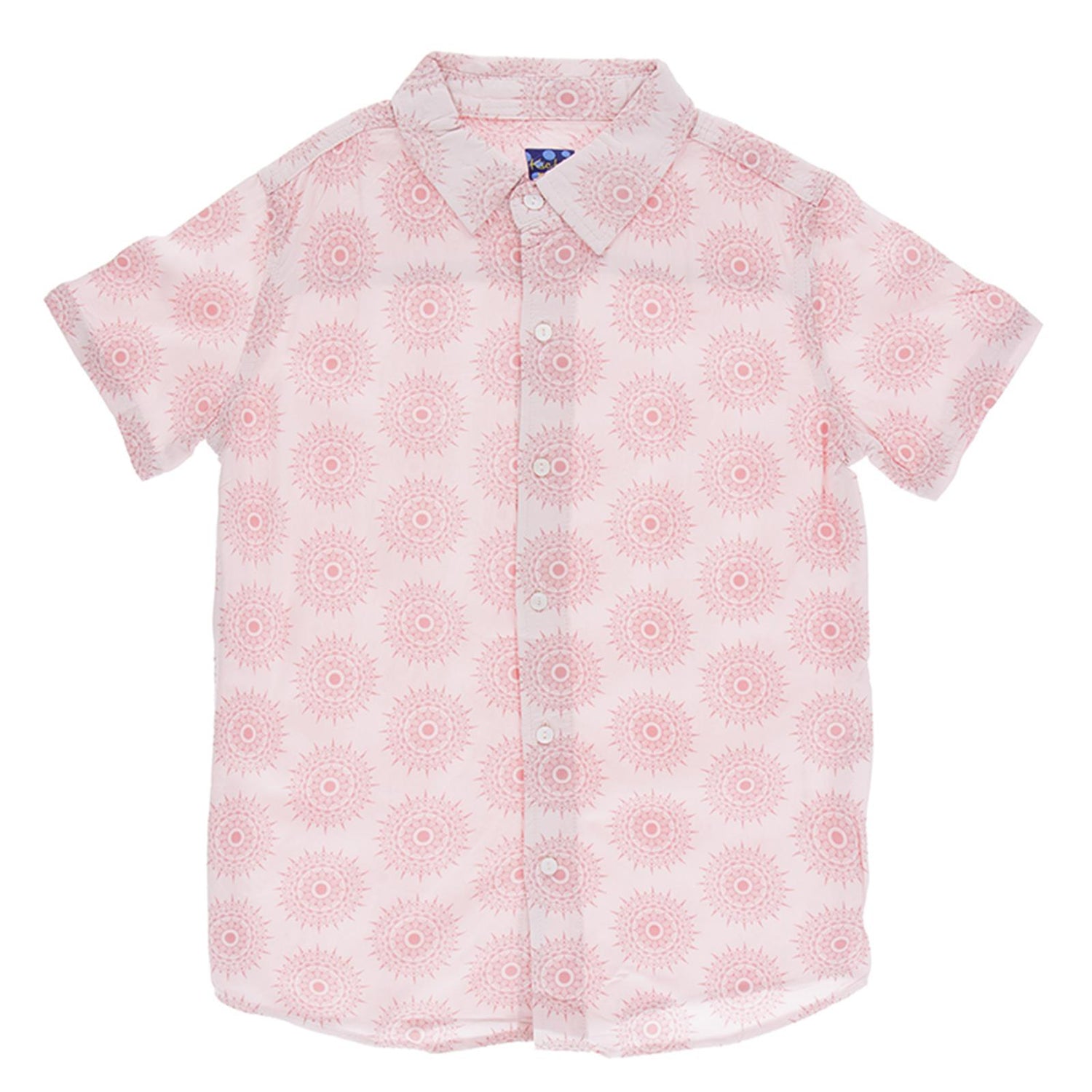 Print Short Sleeve Woven Button Down Shirt in Macaroon Mandala