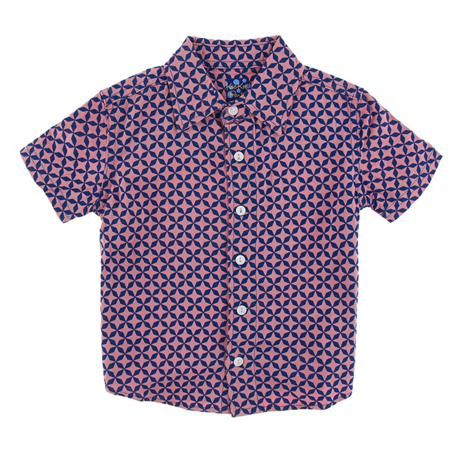 Print Short Sleeve Woven Button Down Shirt in Desert Rose Taj Mahal