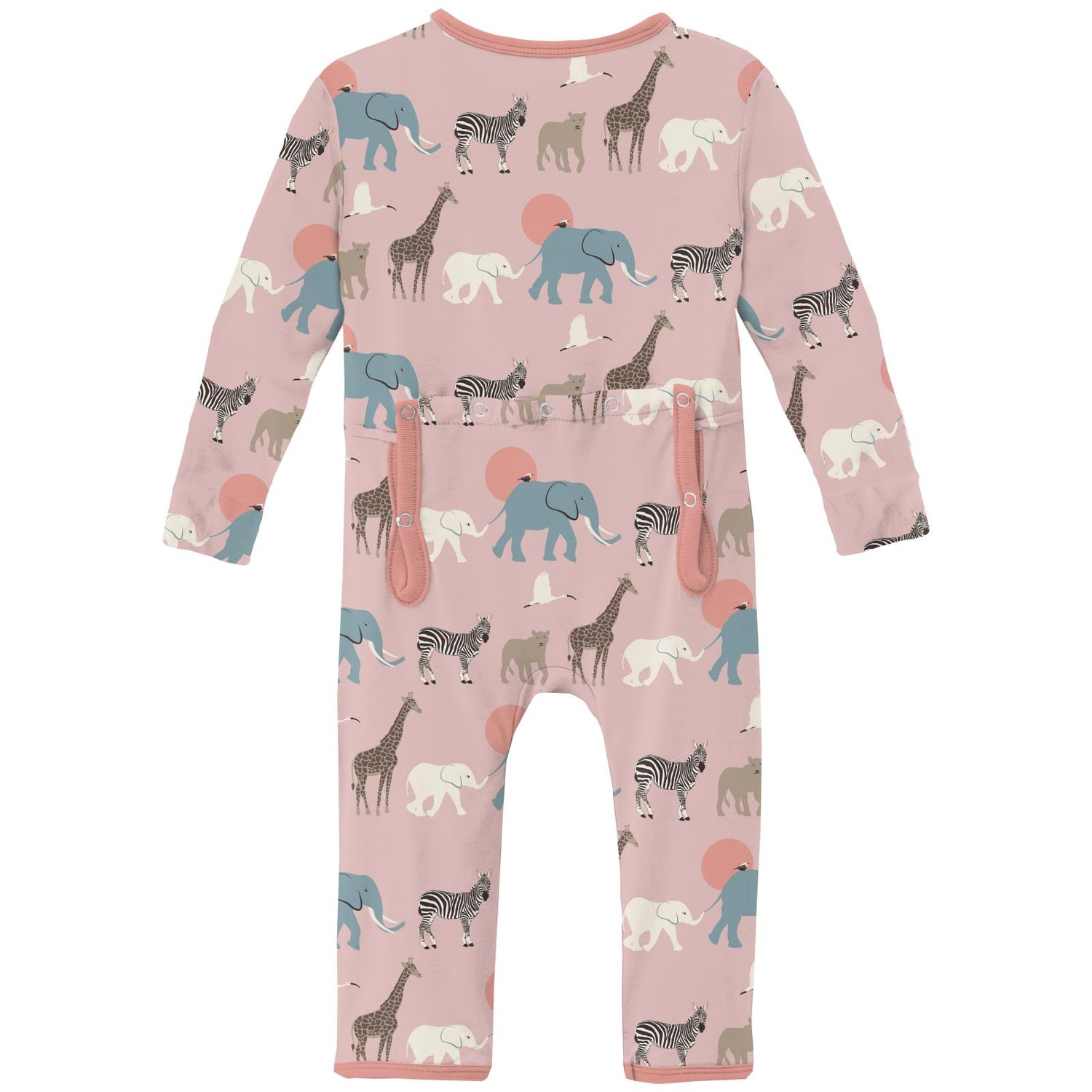 Print Coverall with 2 Way Zipper in Baby Rose Just So Animals