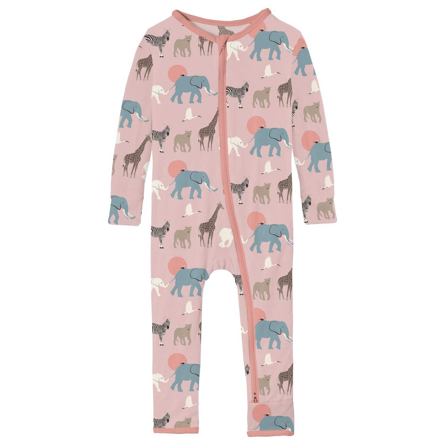 Print Coverall with 2 Way Zipper in Baby Rose Just So Animals