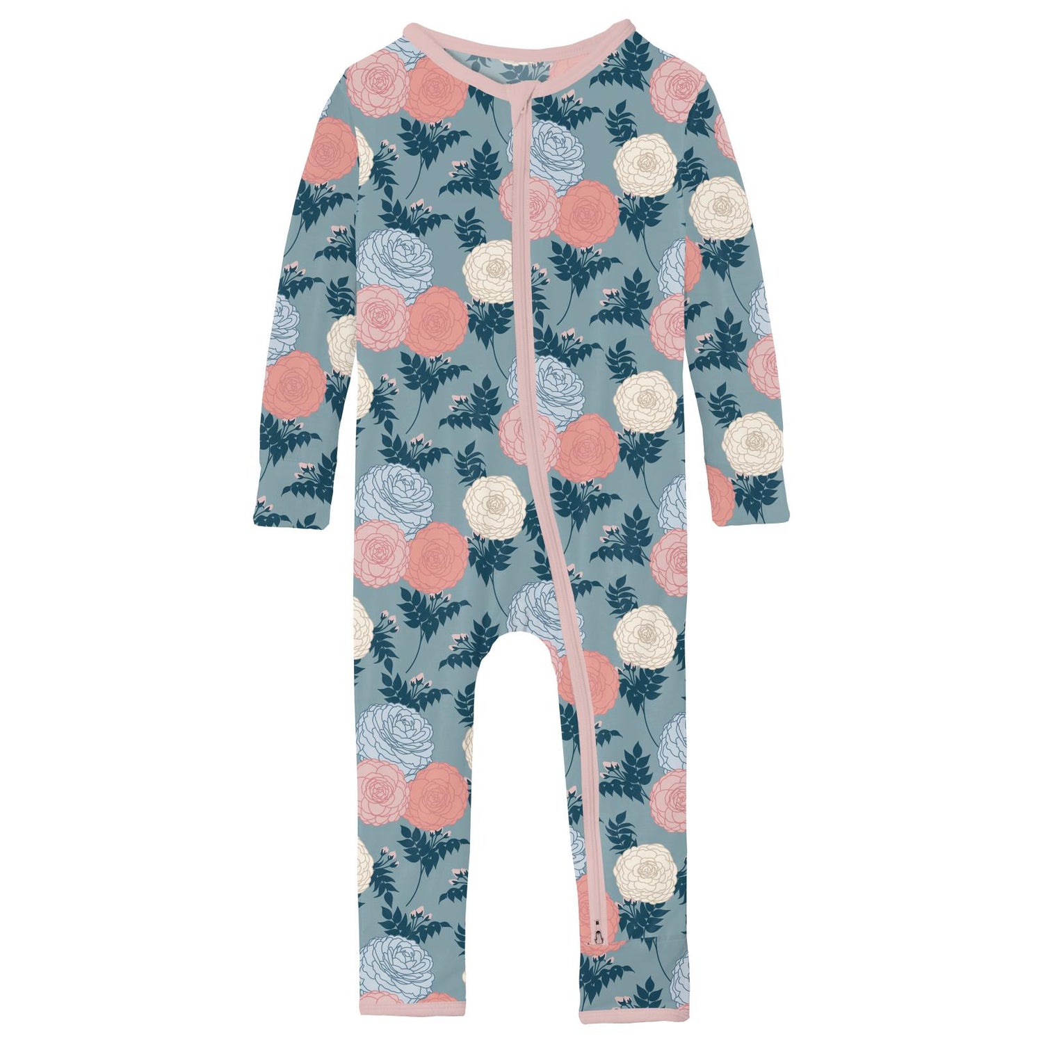 Print Coverall with 2 Way Zipper in Stormy Sea Enchanted Floral