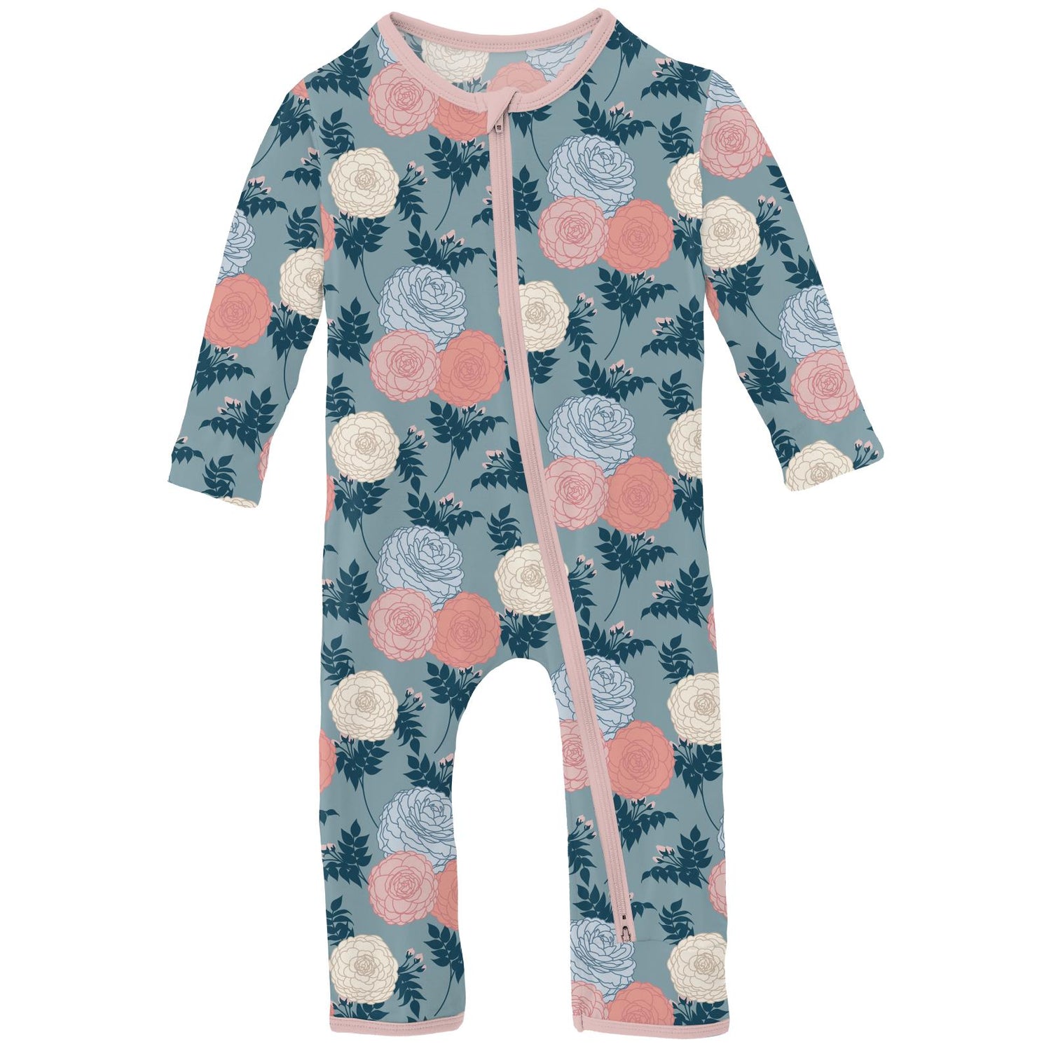 Print Coverall with 2 Way Zipper in Stormy Sea Enchanted Floral