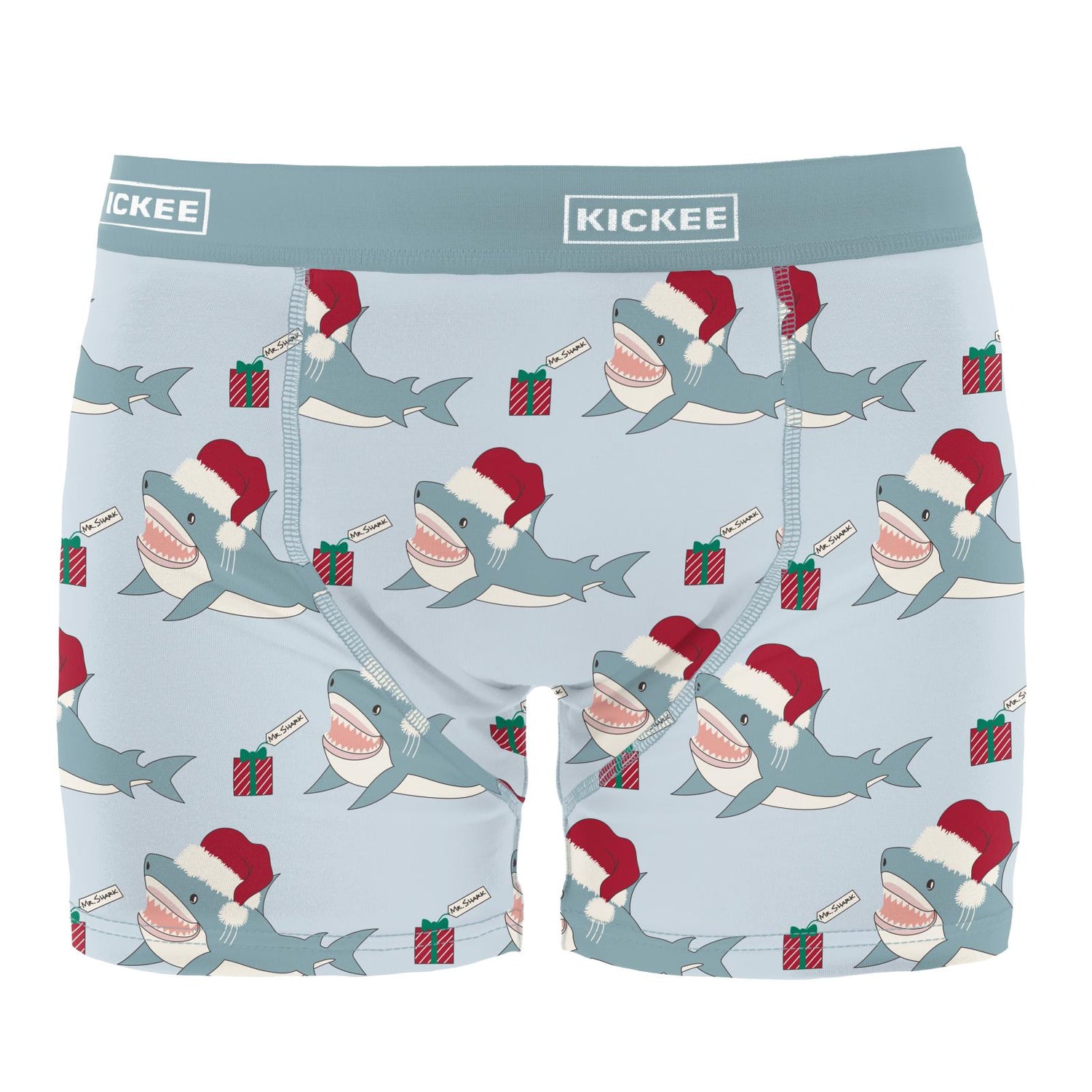 Men's Print Boxer Brief in Illusion Blue Holiday Sharks