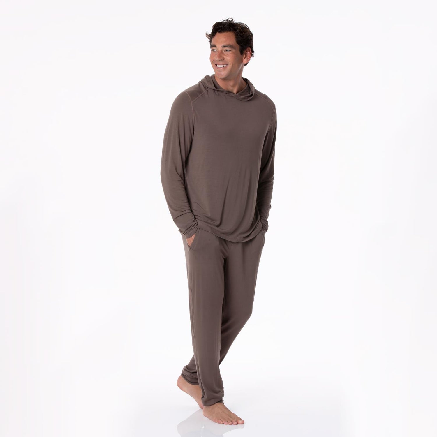Men's Long Sleeve Hooded Tee in Coffee