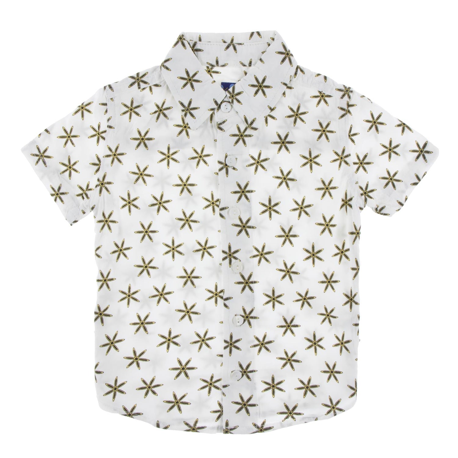 Print Short Sleeve Woven Button Down Shirt in Natural Star Anise