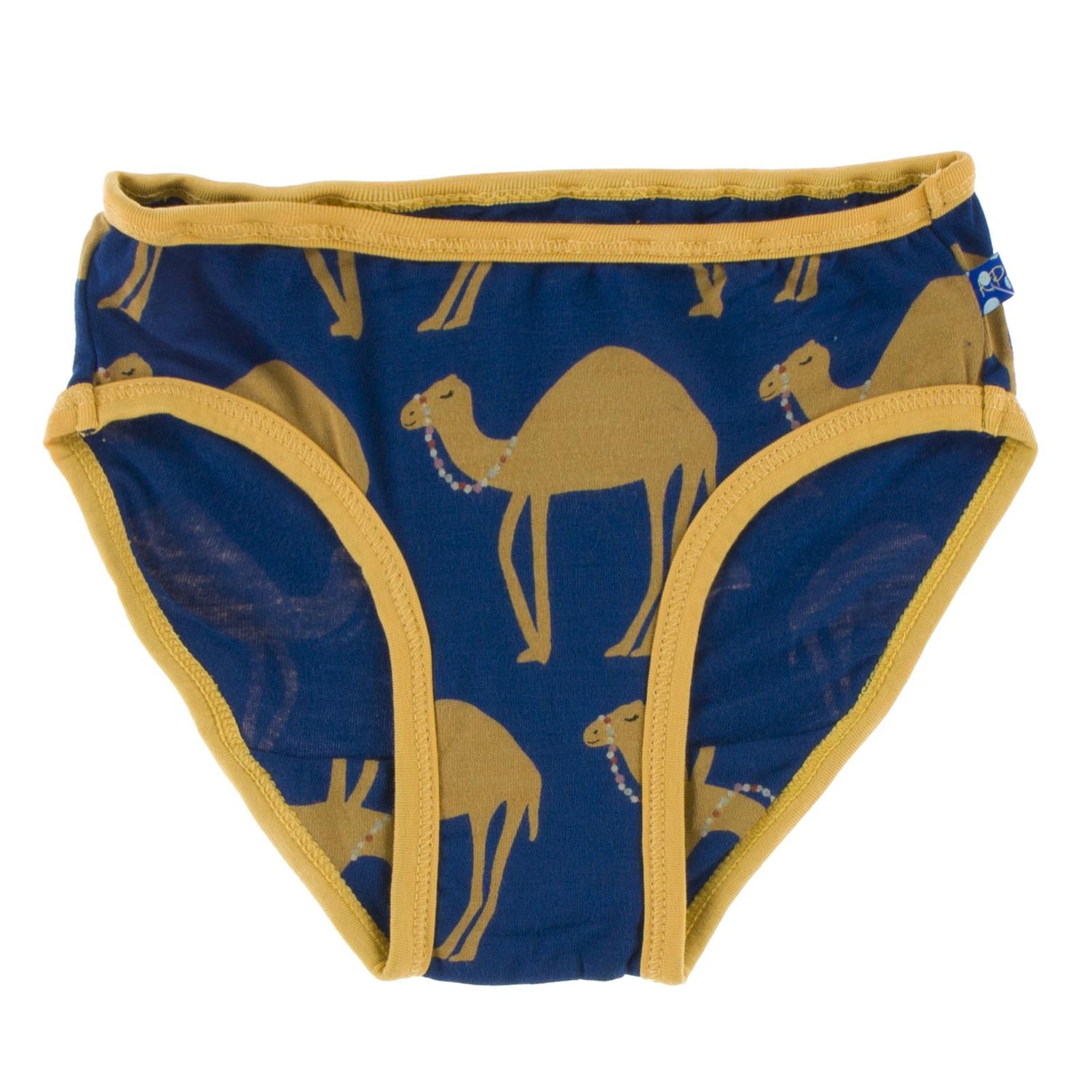 Print Girl Underwear in Navy Camel with Marigold