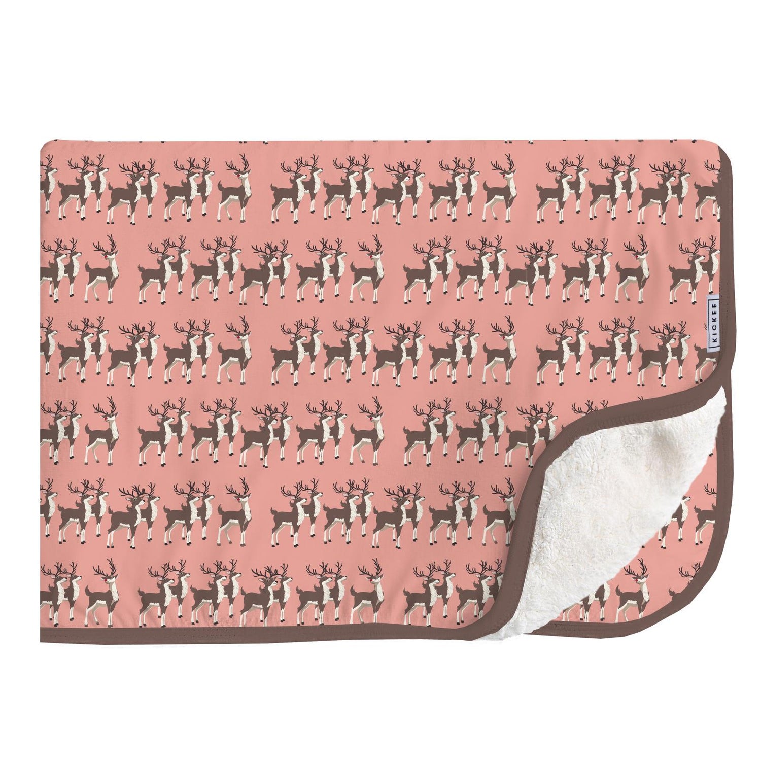 Print Sherpa-Lined Throw Blanket in Blush Rudolph