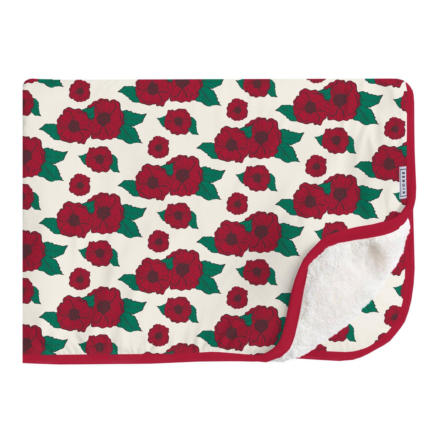 Print Sherpa-Lined Throw Blanket in Holiday Poppies