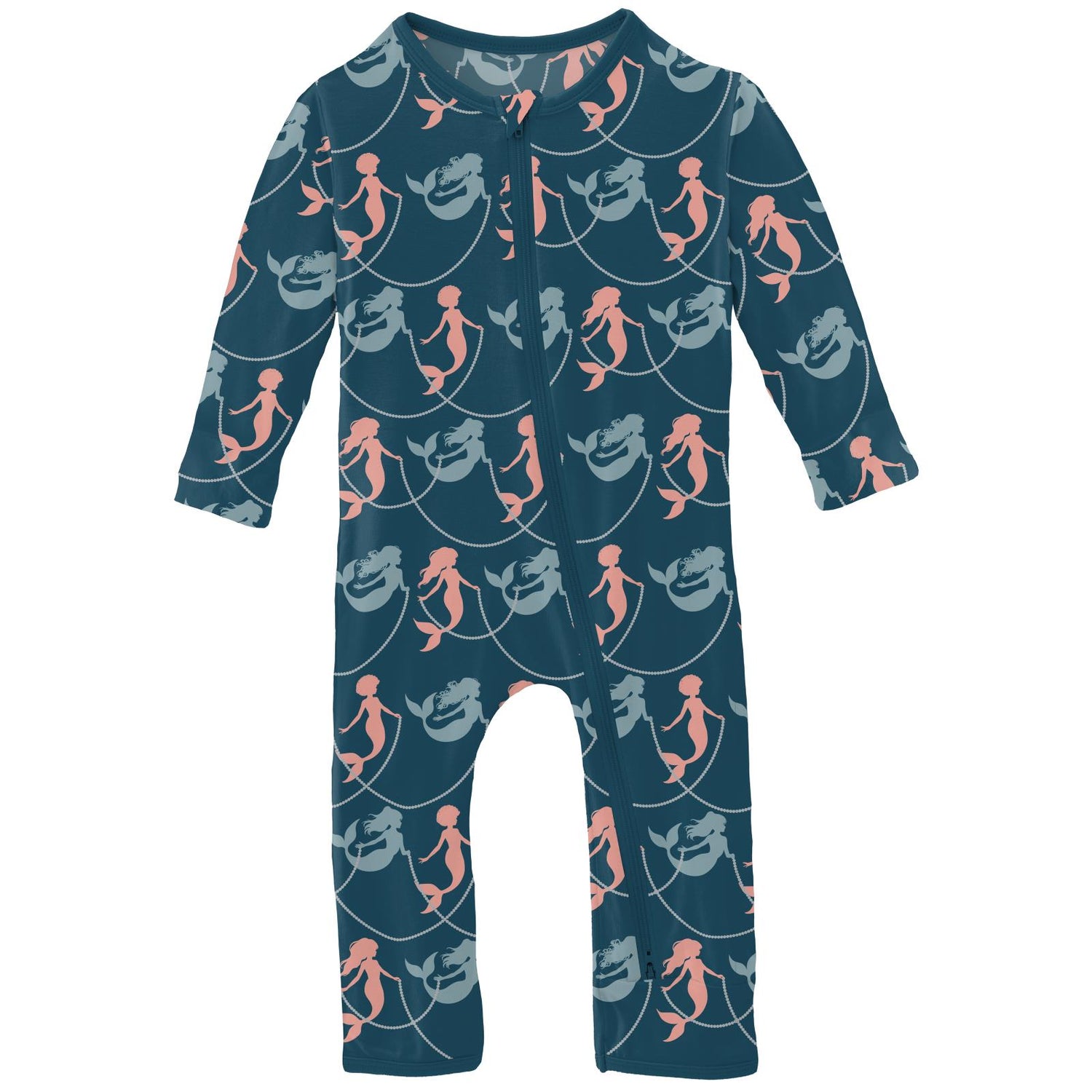 Print Coverall with 2 Way Zipper in Peacock Mermaids & Pearls