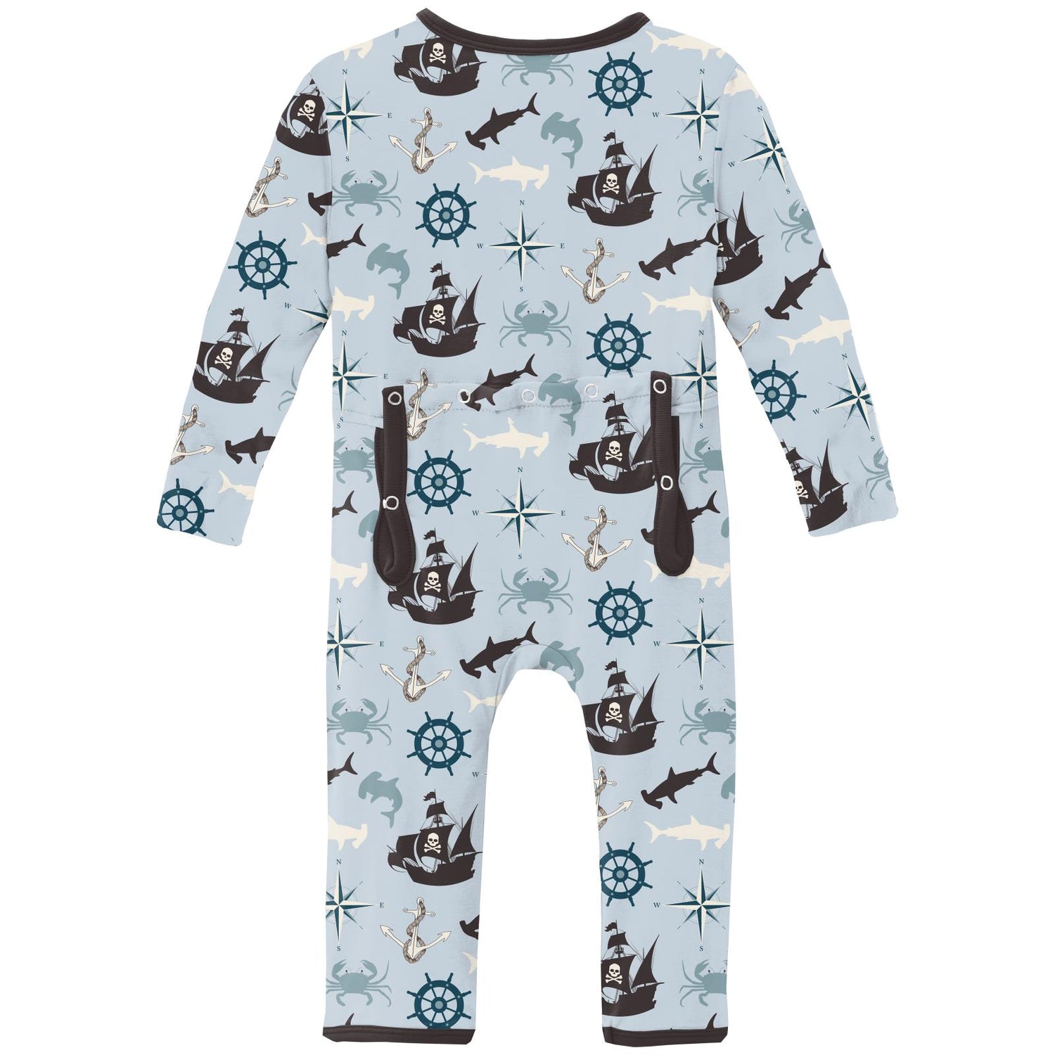 Print Coverall with 2 Way Zipper in Illusion Blue Pirate Adventure