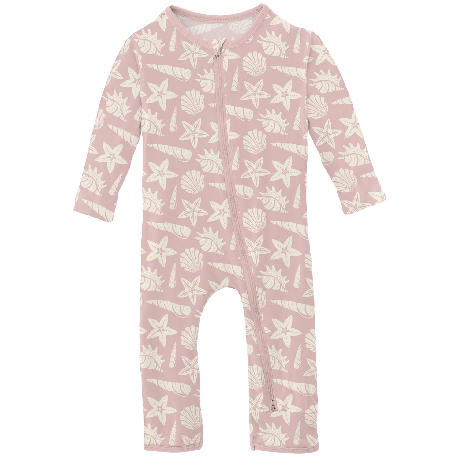 Print Coverall with 2 Way Zipper in Baby Rose Shells & Starfish