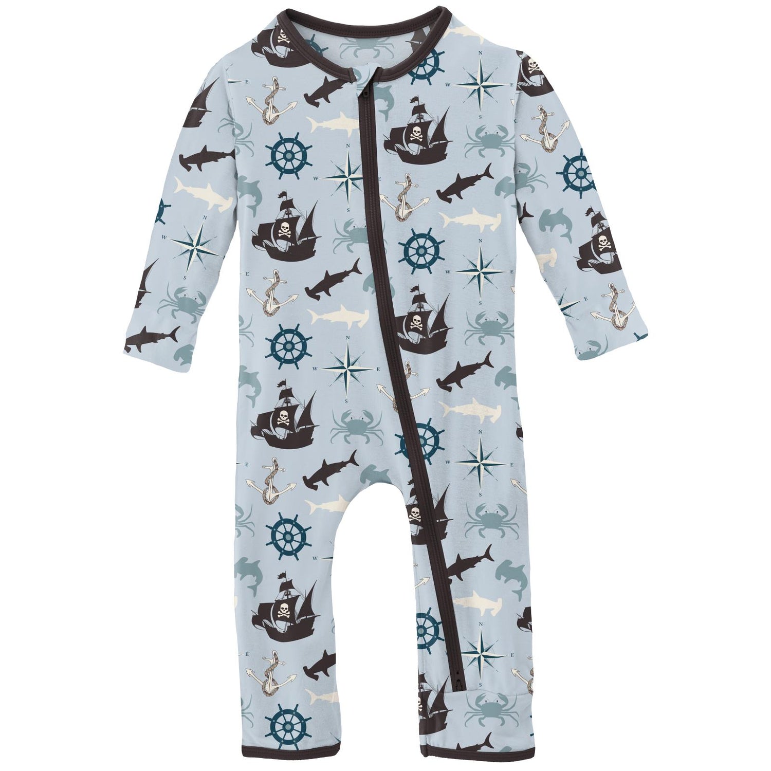 Print Coverall with 2 Way Zipper in Illusion Blue Pirate Adventure