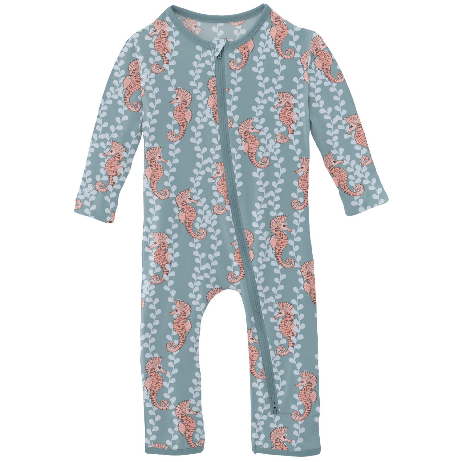 Print Coverall with 2 Way Zipper in Stormy Sea Seahorses