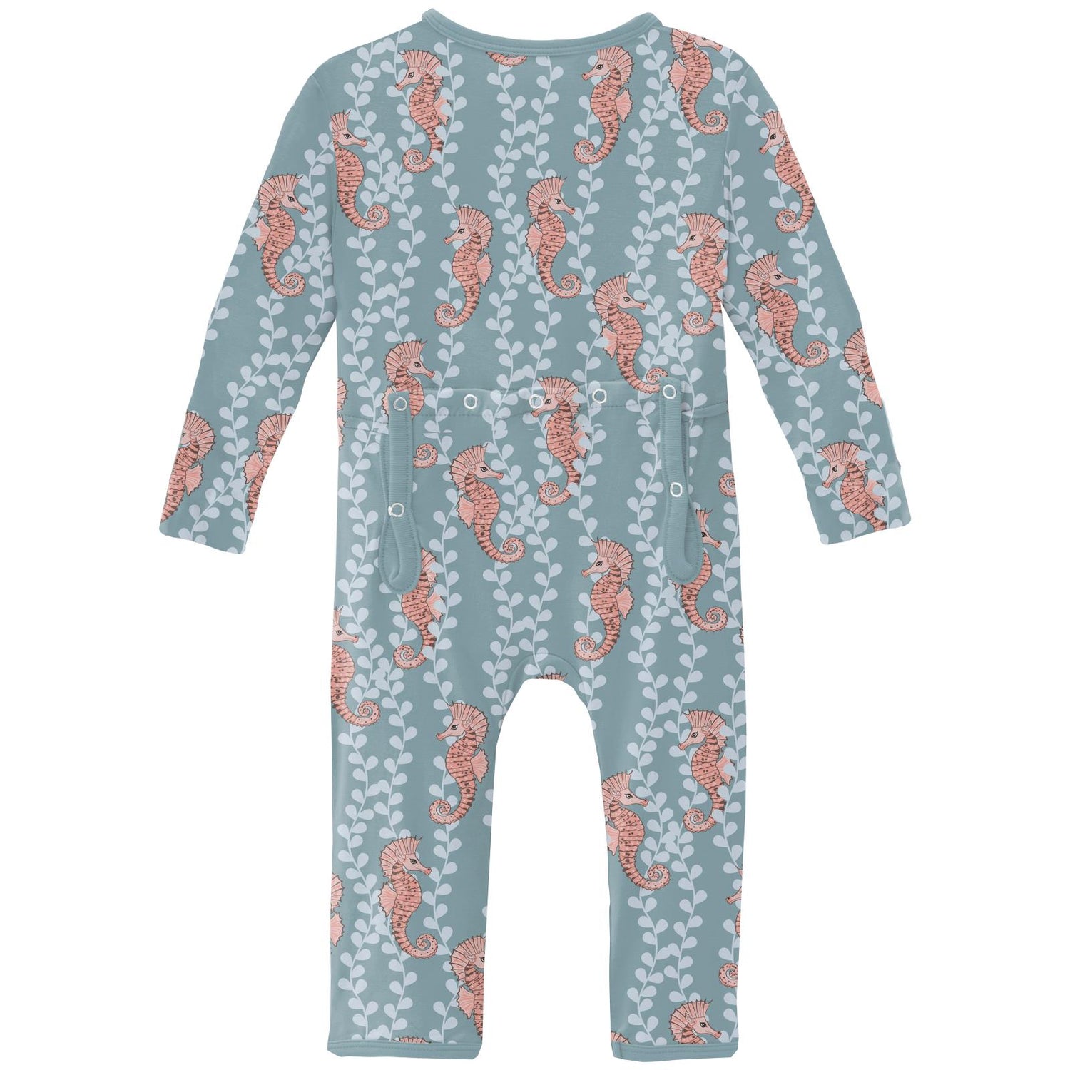 Print Coverall with 2 Way Zipper in Stormy Sea Seahorses