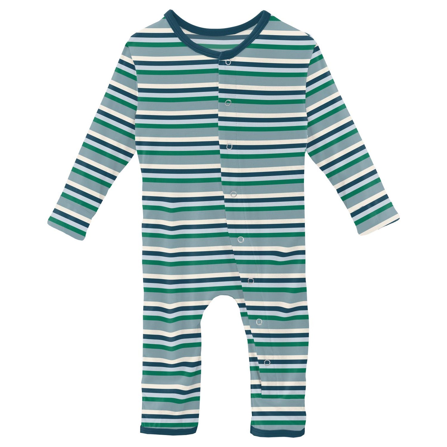 Print Coverall with Snaps in Stormy Sea Stripe