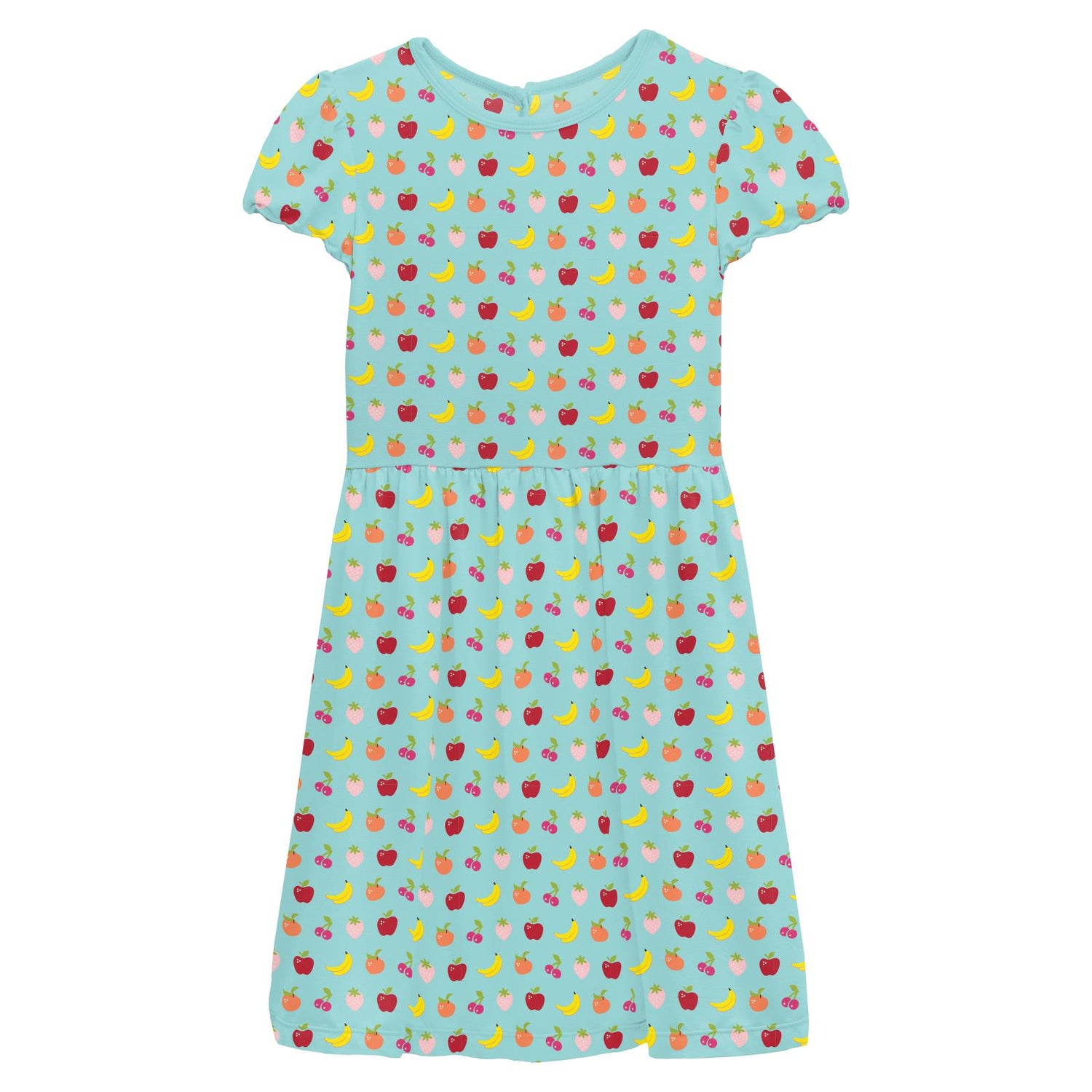 Print Flutter Sleeve Twirl Dress with Pockets in Summer Sky Mini Fruit