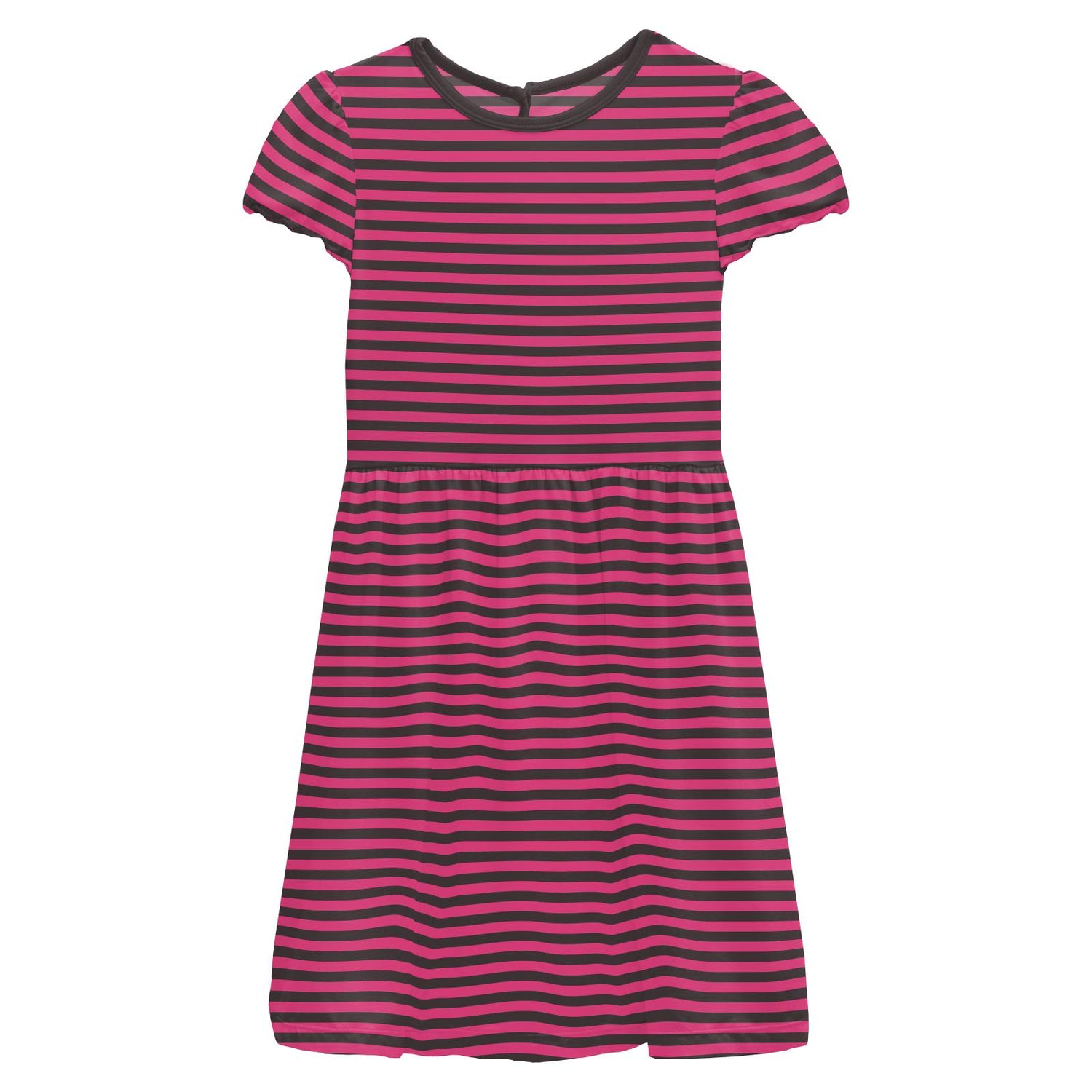 Print Flutter Sleeve Twirl Dress with Pockets in Awesome Stripe